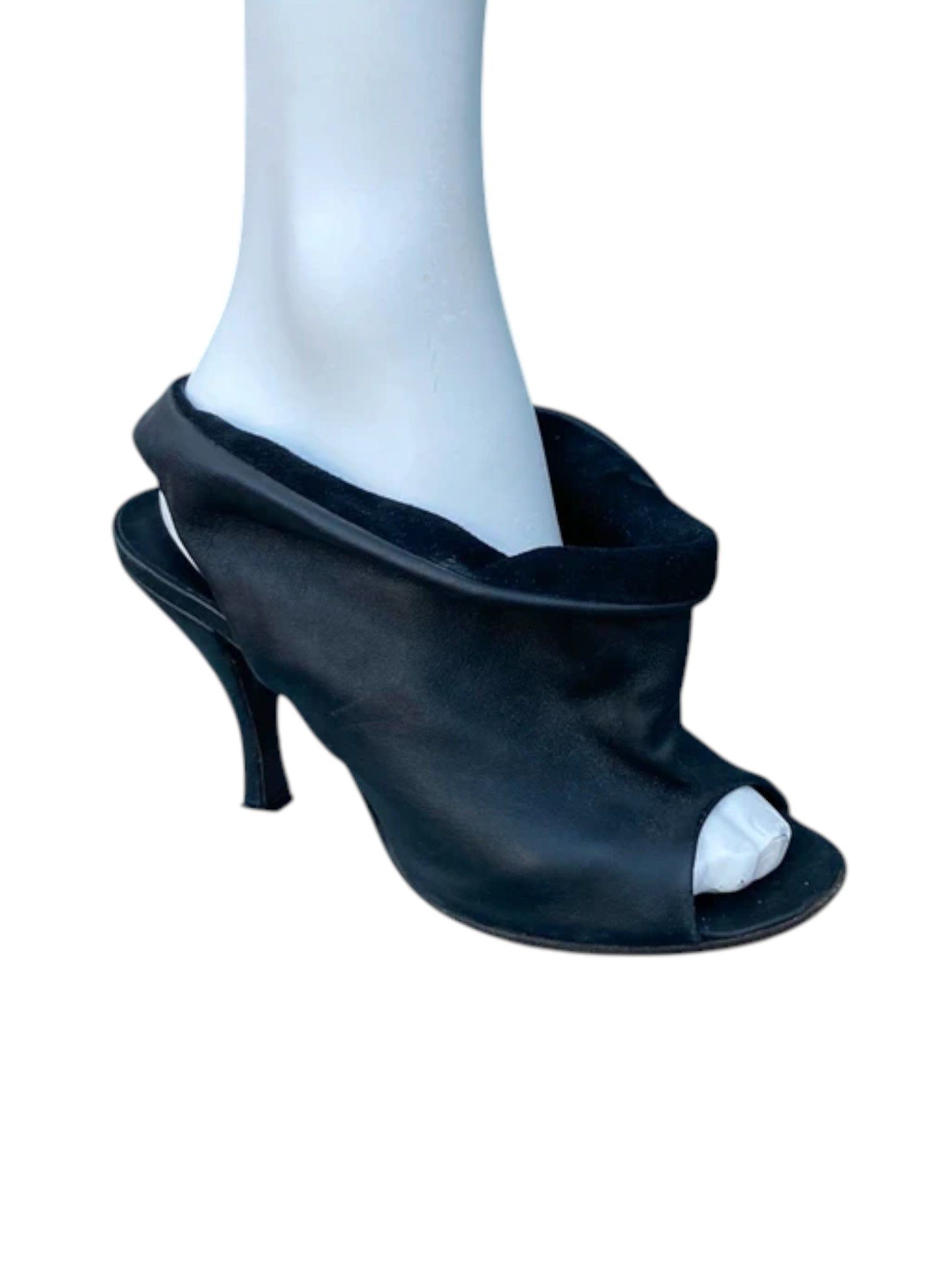 Hussein Chalayan Hussein Chalayan Draped Leather Peep-Toe Mules, Early 2000s Size US 7 / IT 37 - 2 Thumbnail