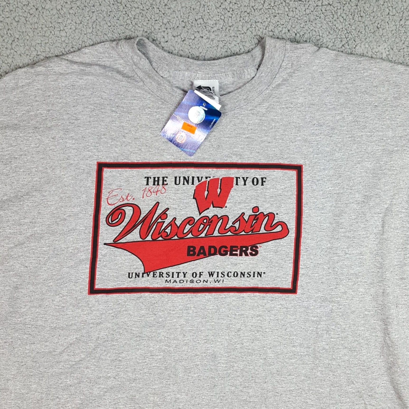 NCAA VINTAGE Spike Sports Wisconsin Badgers NCAA Football T-Shirt Men's XL Gray Retro 90s Size US XL / EU 56 / 4 - 2 Thumbnail