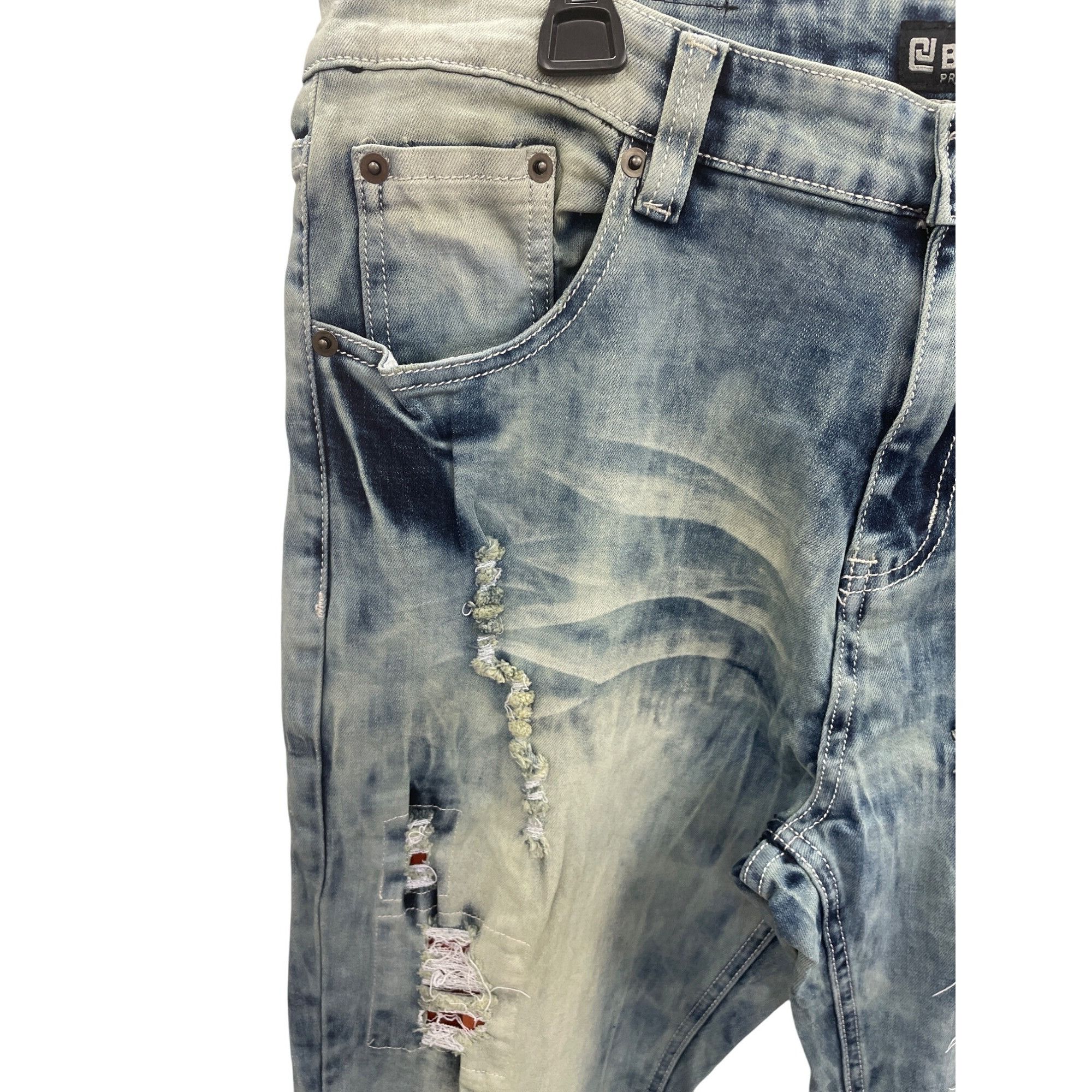 Other Black Premium Mens blue acid distressed Boot Cut Denim Jeans Size US 34 / EU 50 - 5 Thumbnail