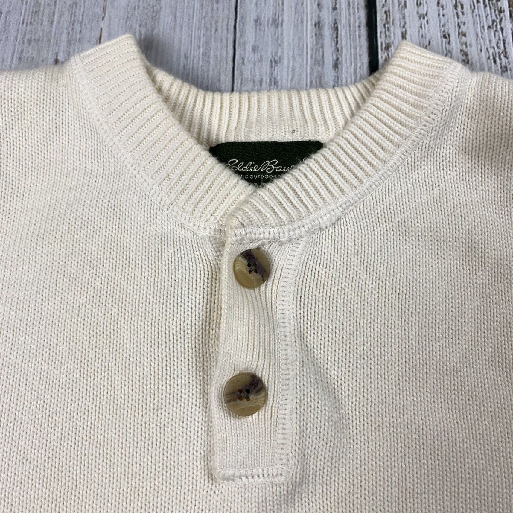 Eddie Bauer VINTAGE EDDIE BAUER HENLEY SWEATER MENS LARGE IVORY 2-BUTTON KNIT FALL WINTER Size US L / EU 52-54 / 3 - 2 Thumbnail