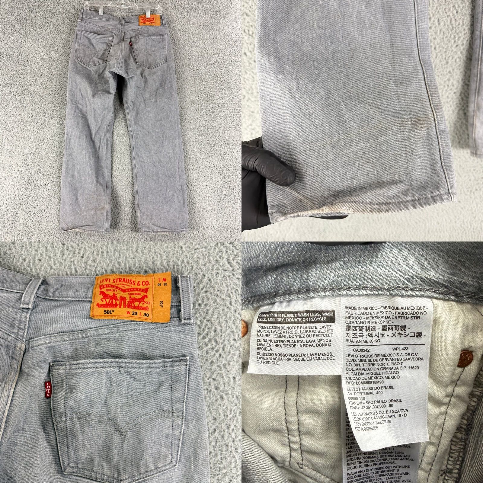 Levi's Levi's 501 Jeans Mens 33x30 Gray Straight Leg Button Fly Denim Original Fit Size US 33 - 9 Thumbnail