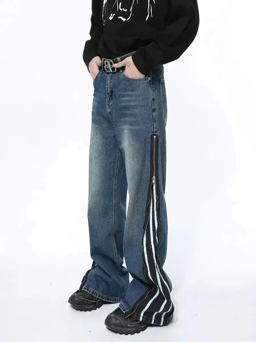 Japanese Brand Retro loose patchwork zipper jeans Size US 32 / EU 48 - 6 Thumbnail