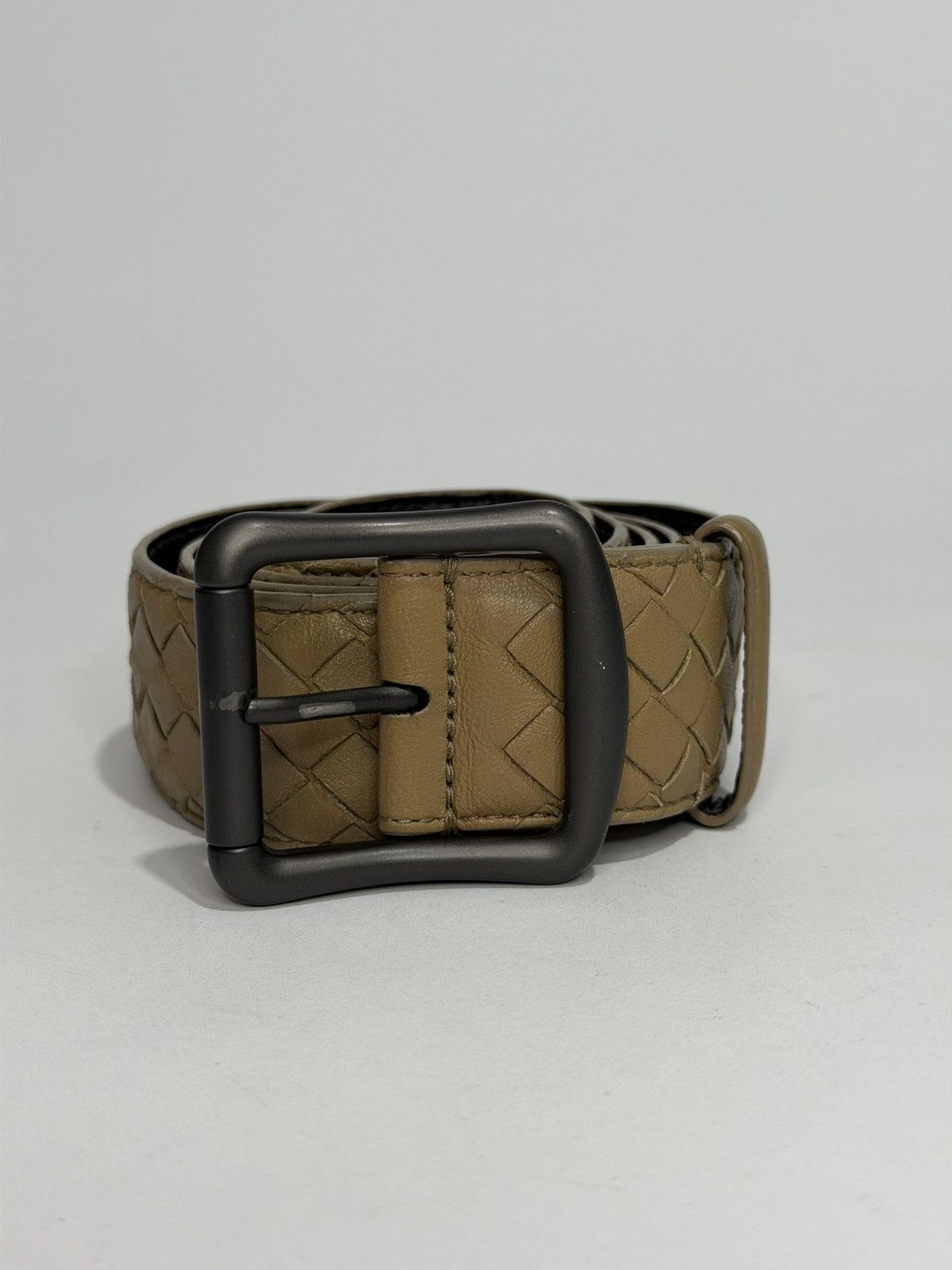 Bottega Veneta Bottega Veneta Black|BeigeLeather Intrecciato Woven Belt Size ONE SIZE - 1 Thumbnail