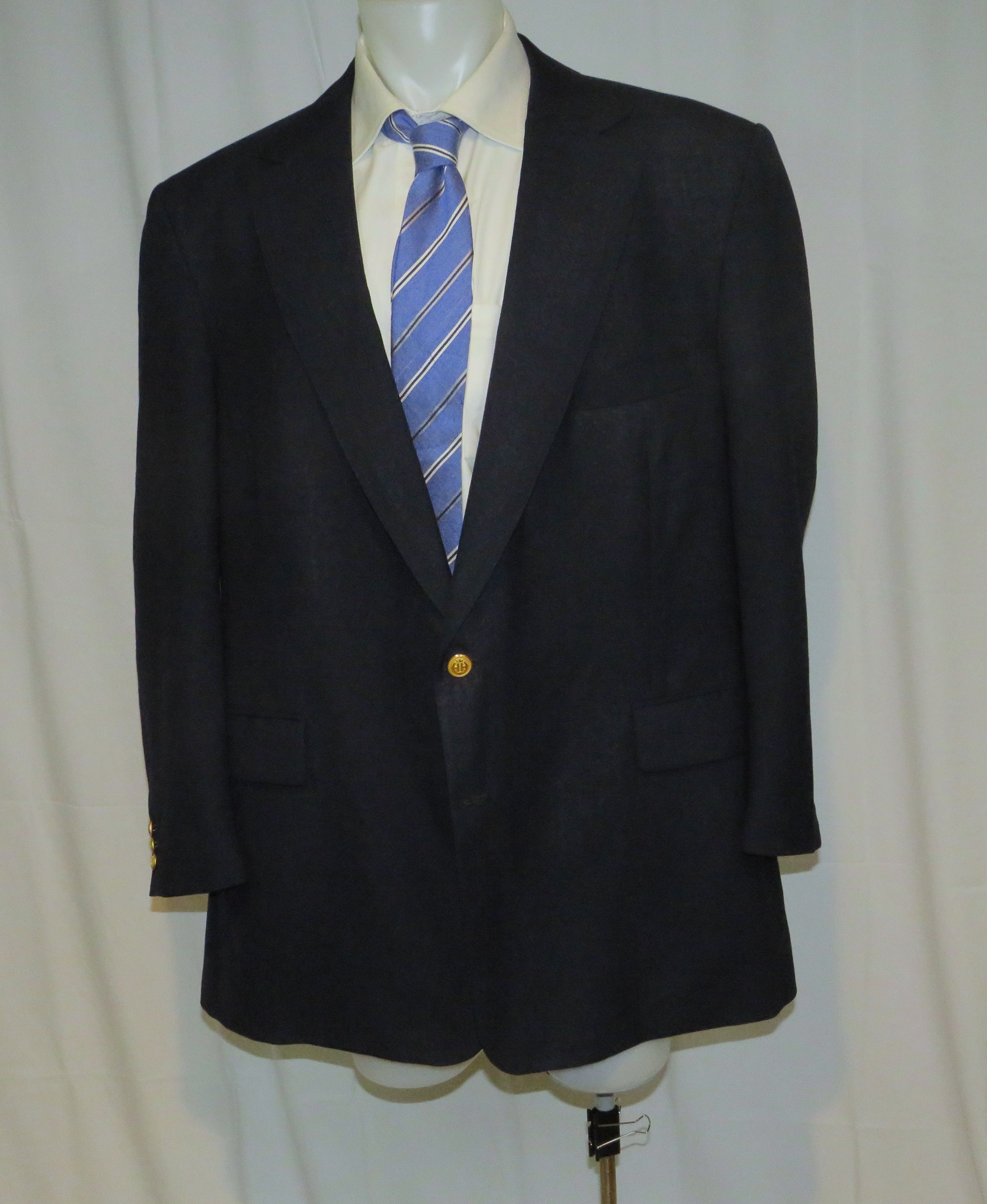 Henry Poole × Savile Row Bespoke Navy Blue Gold Button Blazer 46XL Size 46L - 1 Thumbnail