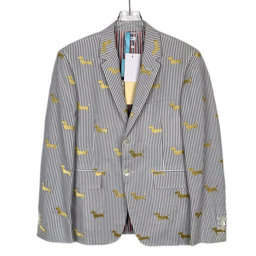 Thom Browne Thom Browne Gold Thread Dog Embroidery Grey Cotton Blazer Size US S / EU 44-46 / 1 - 1 Thumbnail