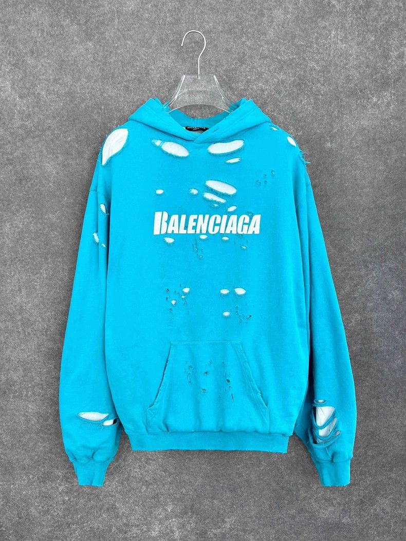 Balenciaga Big destruction letter printing hole sweater la
