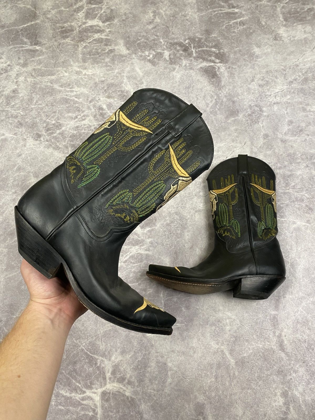 Tony Mora Western Cowboy Boots Embroidered Bull Skull Cacti