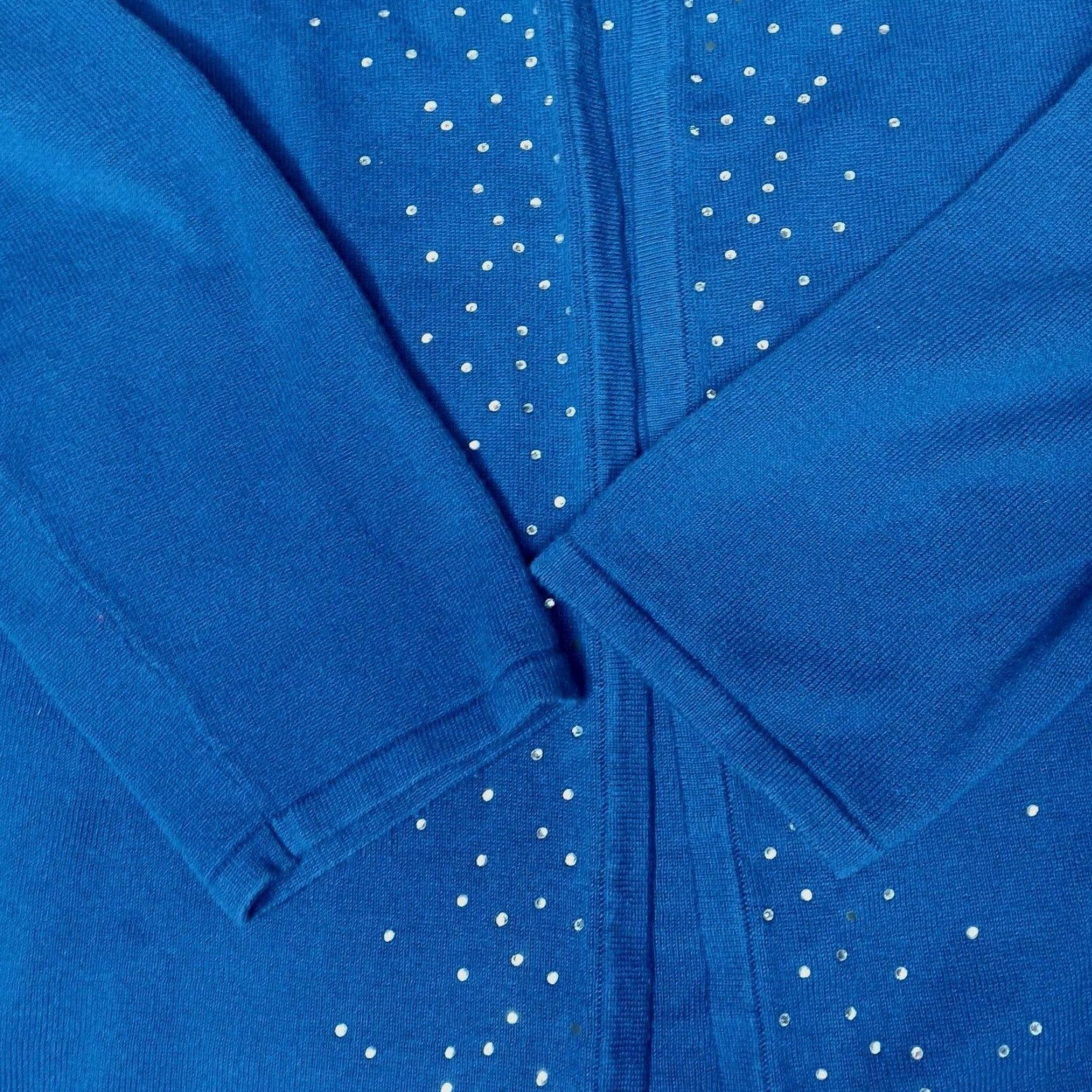 Quacker Factory Quacker Factory Cardigan Sweater Women M Blue Knit Rhinestone Bling Casual, Party/Cocktail Pullover Open Front Cardigan Flaps Attached Size M / US 6-8 / IT 42-44 - 3 Thumbnail