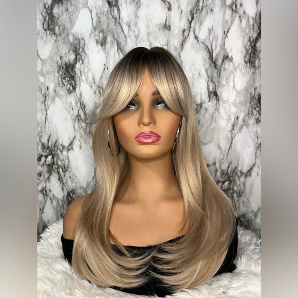 Other 20 In Layered Dark roots Blonde Side Bangs Wig Size ONE SIZE - 1 Thumbnail