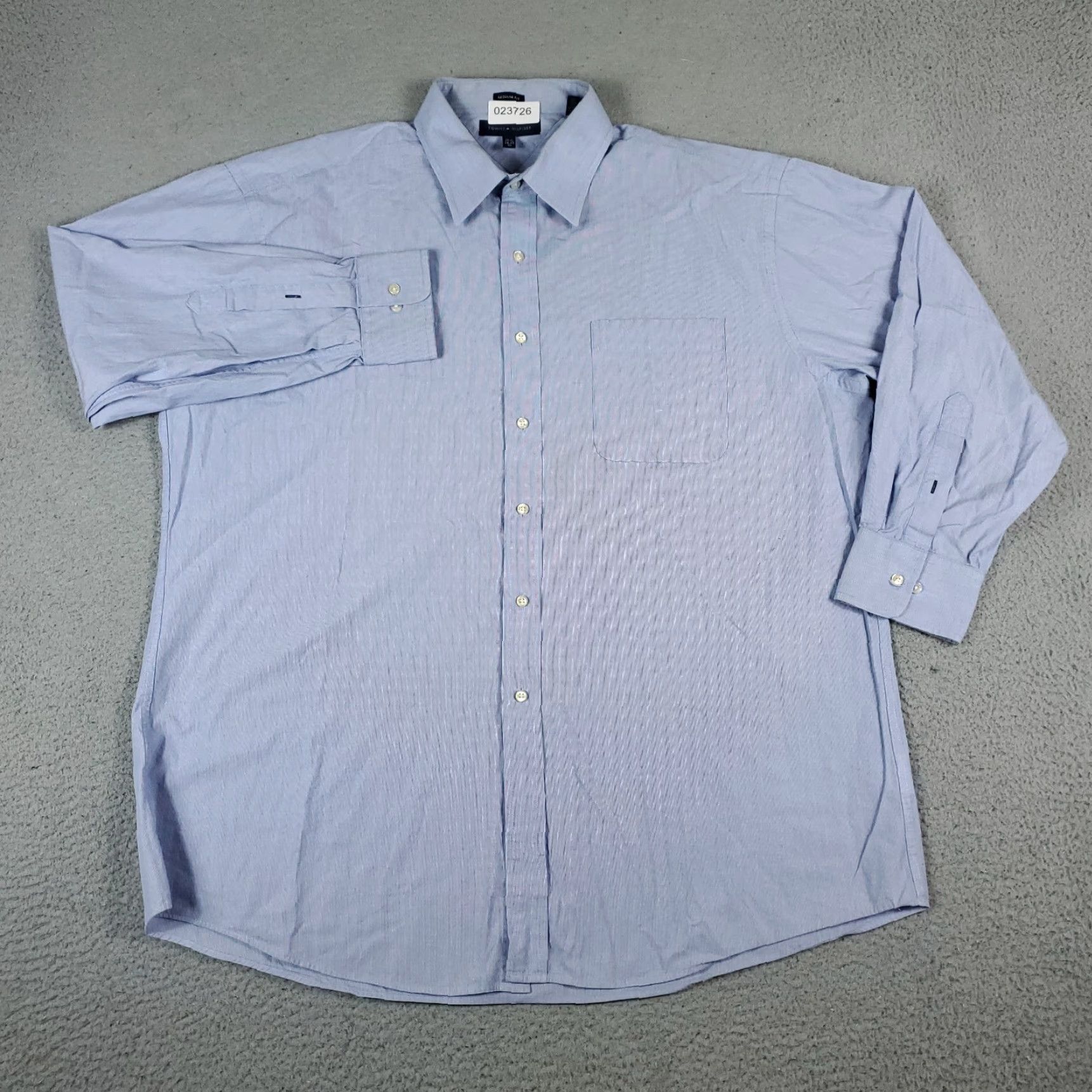 Tommy Hilfiger VINTAGE Tommy Hilfiger Shirt Mens 17.5 XL Blue Striped Dress Shirt Long Sleeve Button Up Wide Collar Men’s XL Blue 90s Preppy Wedding Mens Size 46R - 2 Thumbnail