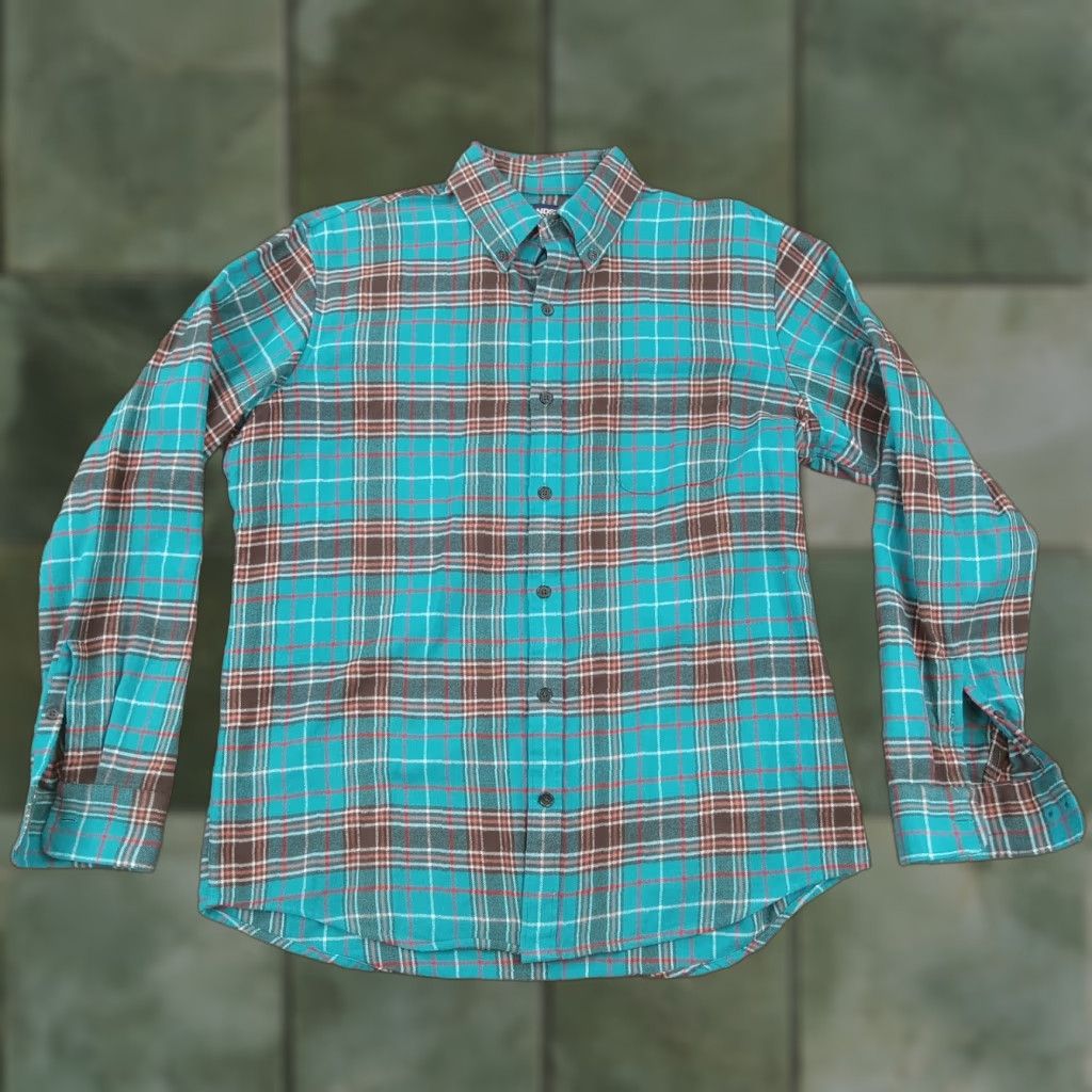Lands' End Lands End Shirt Mens 16-16.5 Blue Brown Plaid Flannel Traditional Fit Button Up Shirt - Mens Regular Size 16 Blue Plaid Size US L / EU 52-54 / 3 - 1 Thumbnail