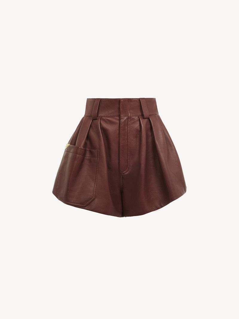 Chloe o1loc1c10326 High-Rise Leather Short in Faded Mohogany Size 28" / US 6 / IT 42 - 1 Thumbnail
