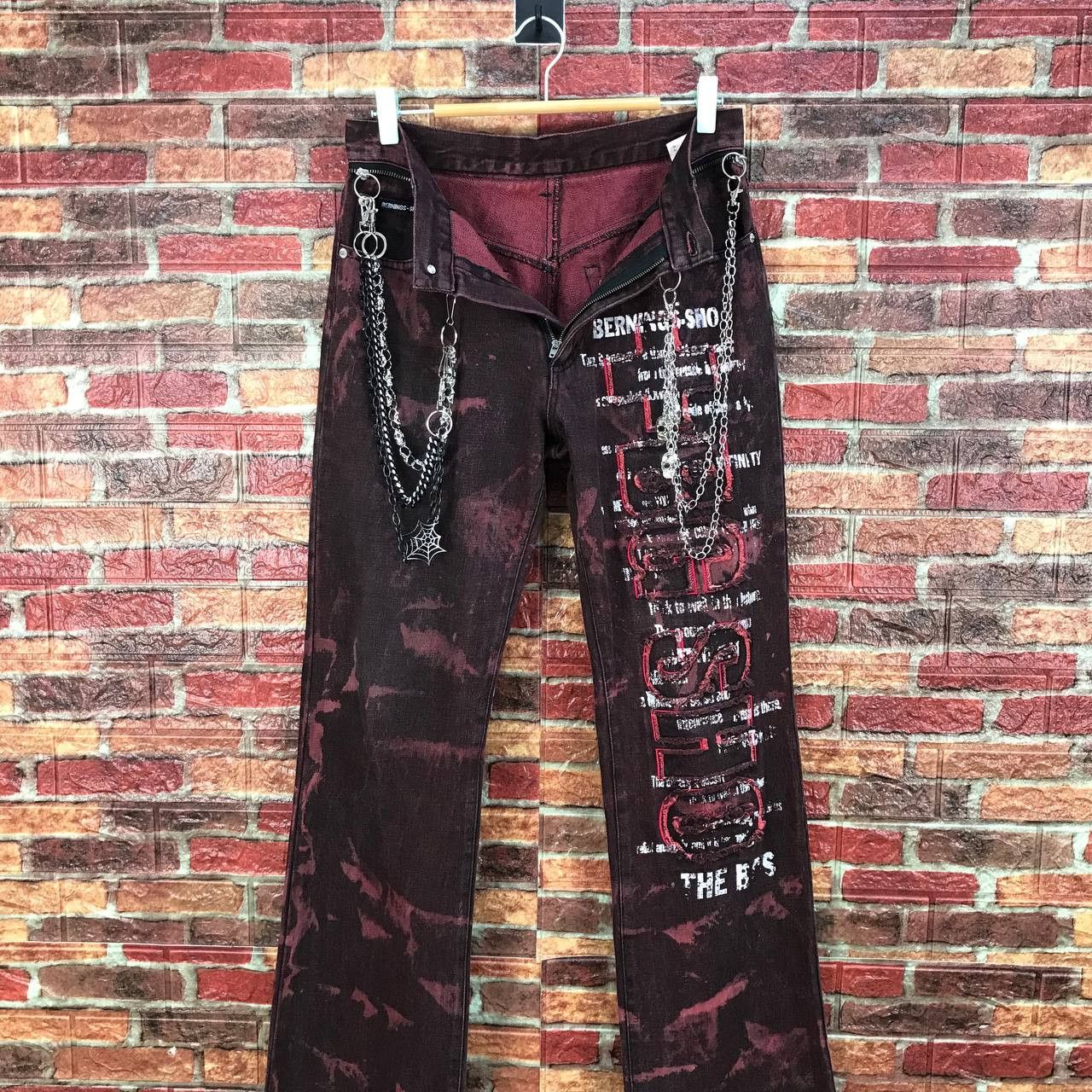 If Six Was Nine FLARED🔥BERNING-SHO DYE CYBER-PUNK SKULL DISTRESSED DENIM Size US 28 / EU 44 - 3 Thumbnail