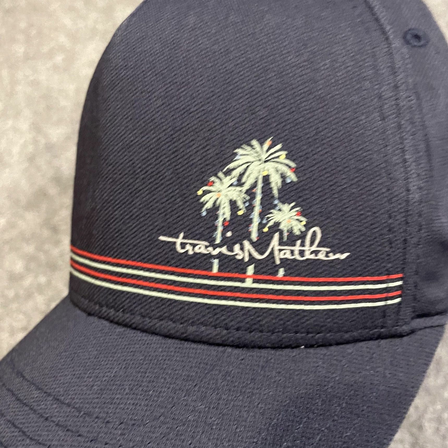 TravisMathew Travis Mathew Hat Mens M Navy Blue Palm Tree Golf Cap Tropical Flex Fitted Size ONE SIZE - 4 Thumbnail