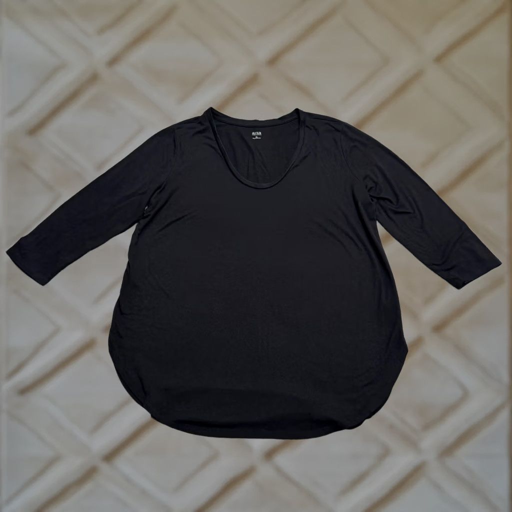 Vintage A new Approach Women's XL Black Scoop Neck Long Sleeve T-Shirt Rounded Hem Function: Basic, Breathable, Knit, Cotton, Logo, Casual Wear Size XL / US 12-14 / IT 48-50 - 1 Thumbnail