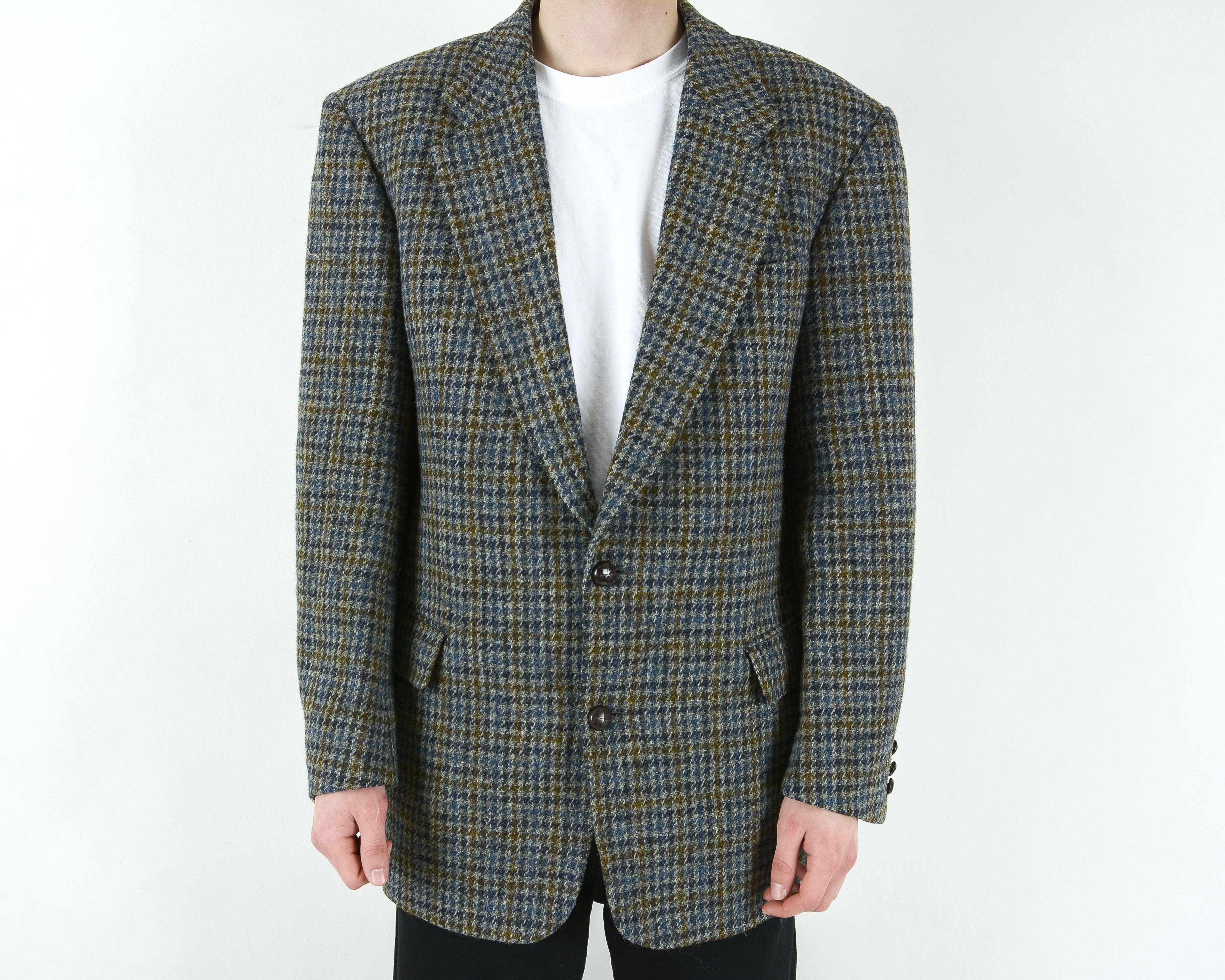 Harris Tweed Blazer Uk 40 Us Jacket Wool Coat Houndstooth Suit M Formal Size 40R - 3 Thumbnail