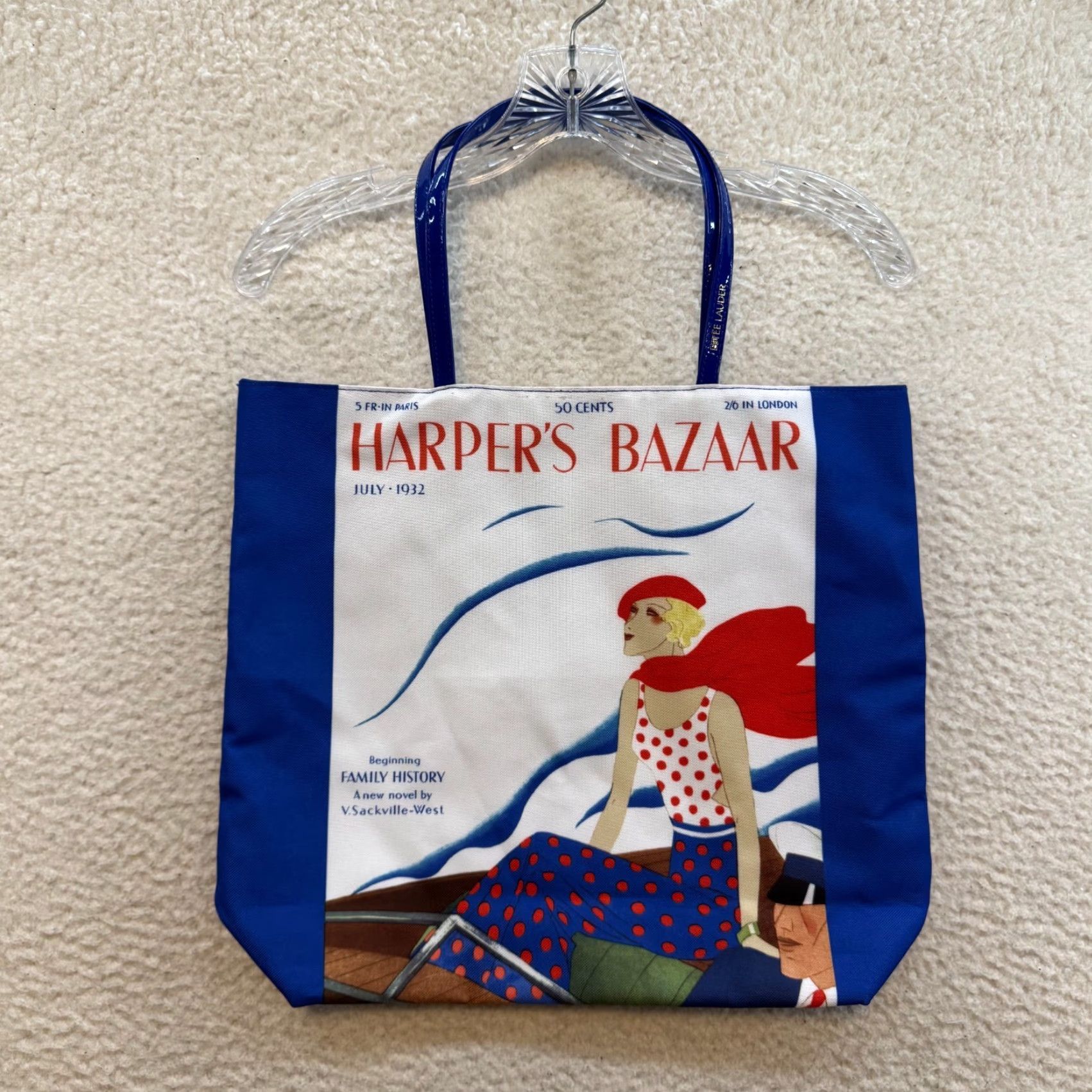 Vintage Estee Lauder Tote Bag Blue Harper's Bazaar July 1932 Graphic Print Parisian Tote Unisex Adults Blue Graphic Print 1932 Mens Womens Size ONE SIZE - 2 Thumbnail