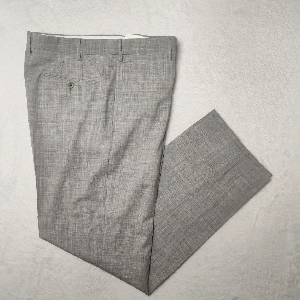 Zanella Pants Mens 36x30 Gray Wool Check Dress Flat Front Stretch Parker Italy