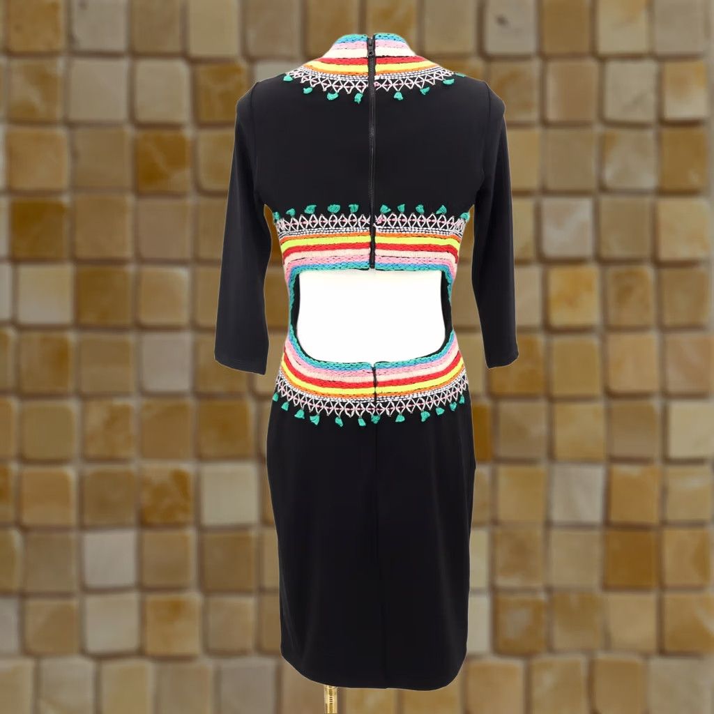 Alice + Olivia Alice + Olivia Bod Con Dress Women's Tamson Embroidered Cut Out Back Black Sz 6 NEW Size M / US 6-8 / IT 42-44 - 1 Thumbnail