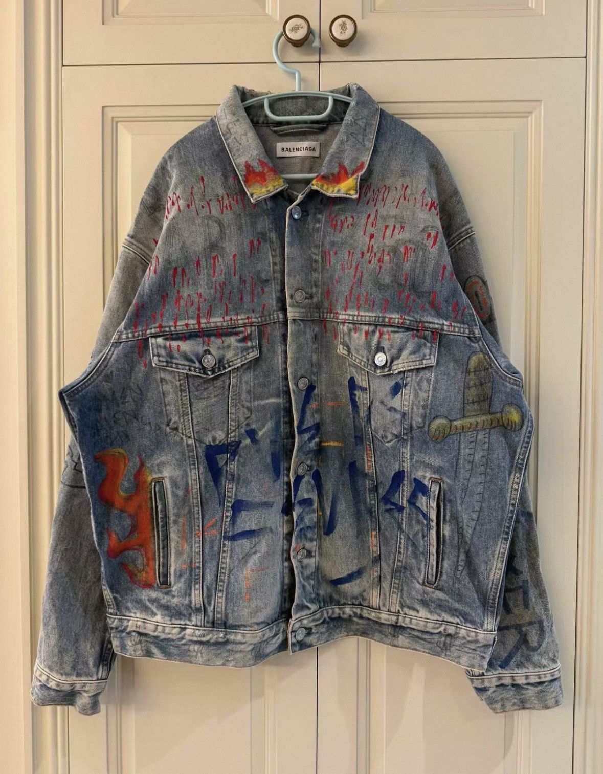 Balenciaga Balenciaga latest blue checkered graffiti logo denim jacket Size US XS / EU 42 / 0 - 1 Thumbnail