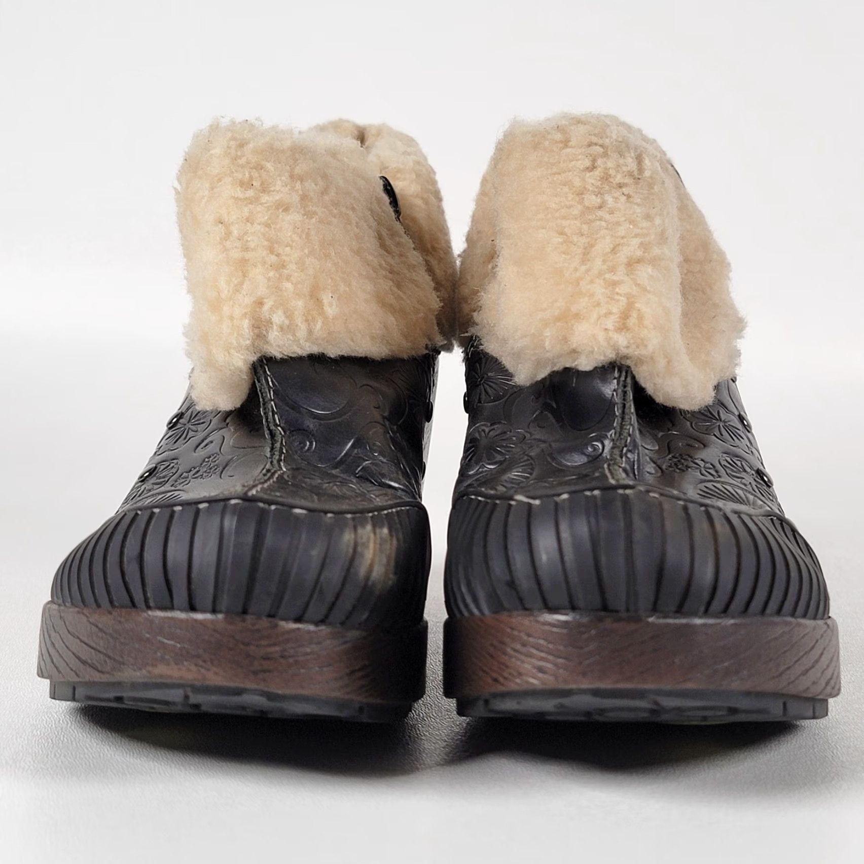 Vintage Jambu HOLLAND Bootie Women 8M Black Tooled Leather Faux Fur Trim Shoes Boots Size US 8 / IT 38 - 3 Thumbnail