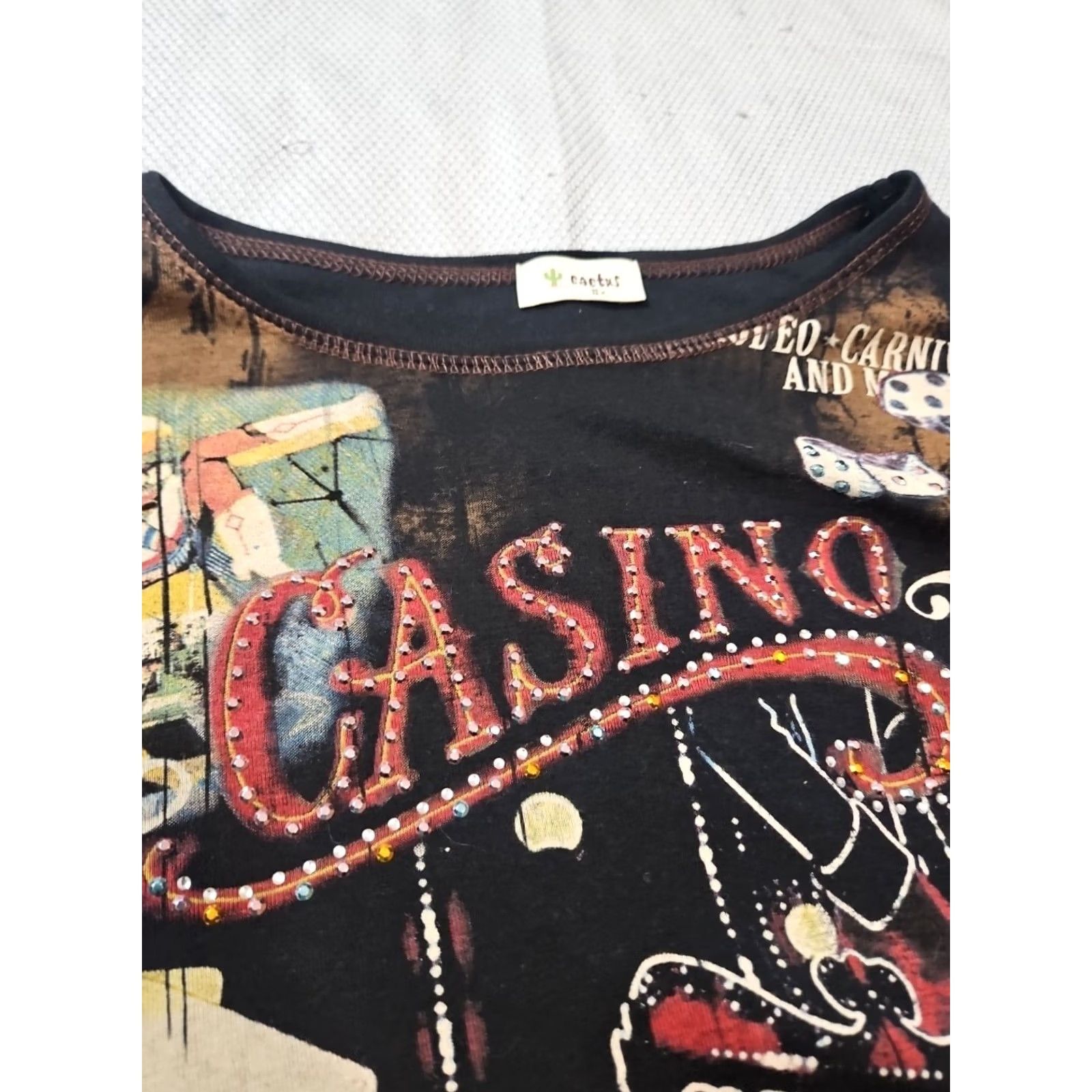 Vintage VINTAGE Cactus Shirt Womens 2XL Black 90s Las Vegas Graphic AOP Cropped Jeweled Shirt Size XXL / US 16-18 / IT 52-54 - 3 Thumbnail