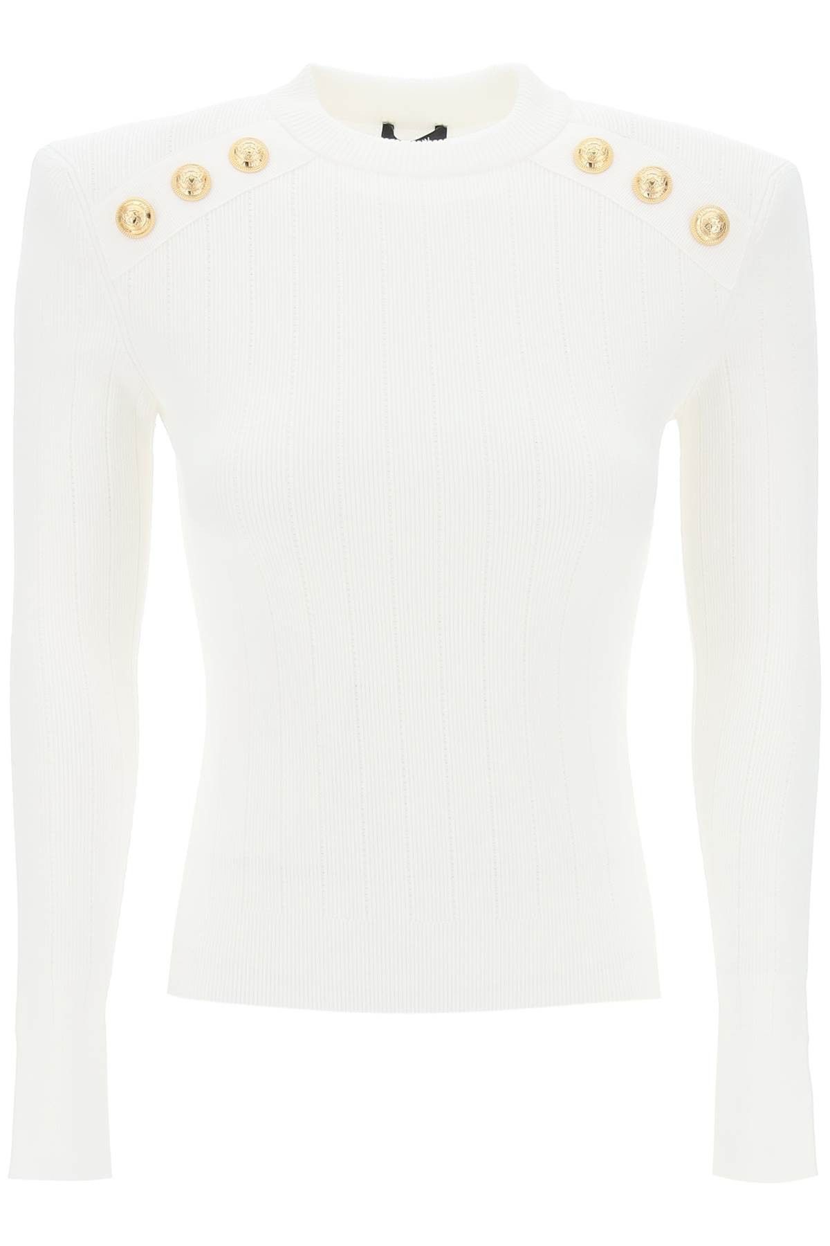 image of Balmain Crew-Neck Sweater With Buttons in Blanc, Women's (Size Medium)