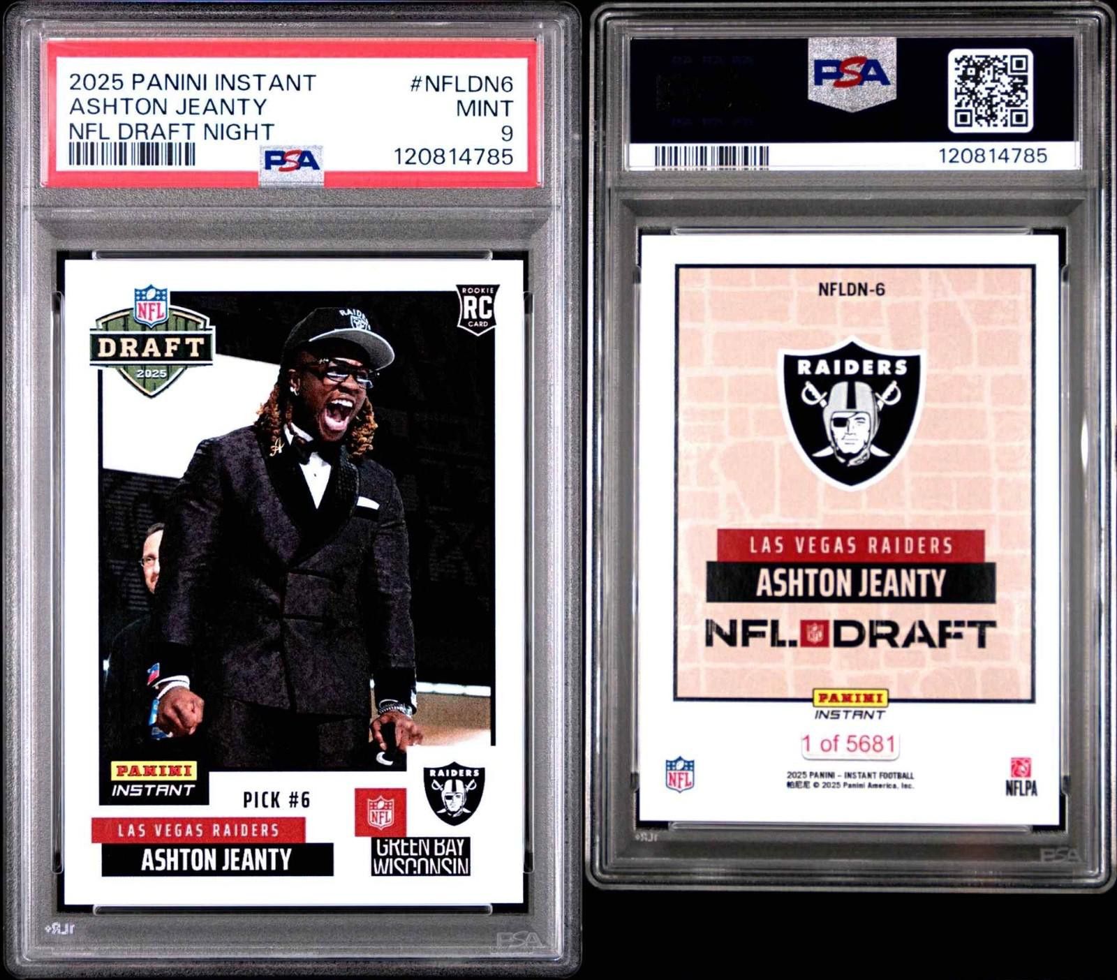 Other 2025 Panini Instant #NFLDN6 Ashton Jeanty (RC) PSA 9 Mint Size ONE SIZE - 4 Thumbnail