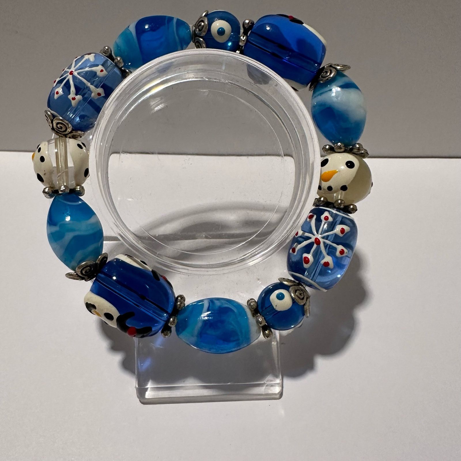 Handmade Christmas Glass Beads Stretch Bracelet Snowman Holiday Size ONE SIZE - 10 Thumbnail