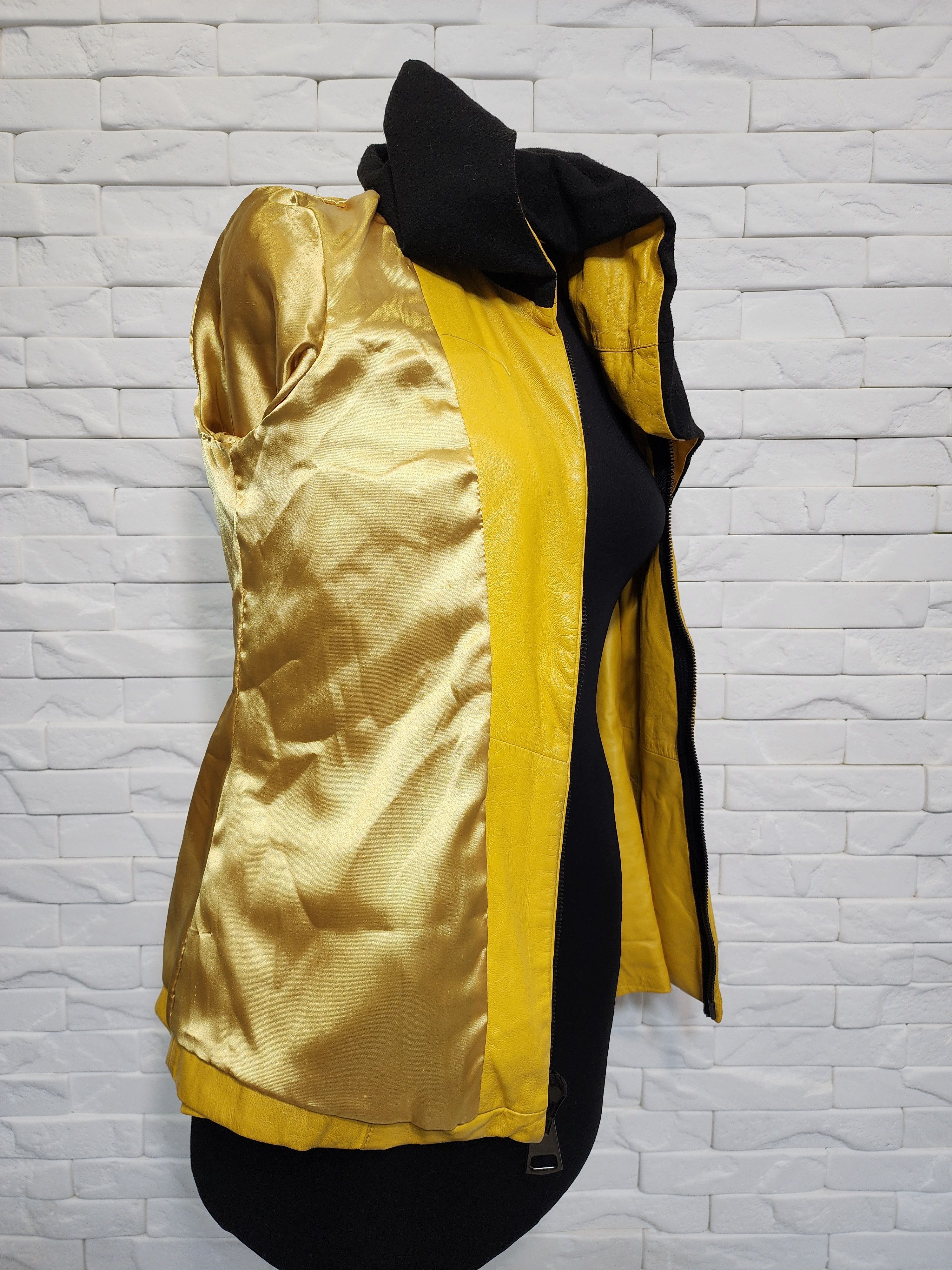 Genuine Leather Yellow Leather Hooded Jacket: Women's Sport Coat Size M / US 6-8 / IT 42-44 - 10 Thumbnail
