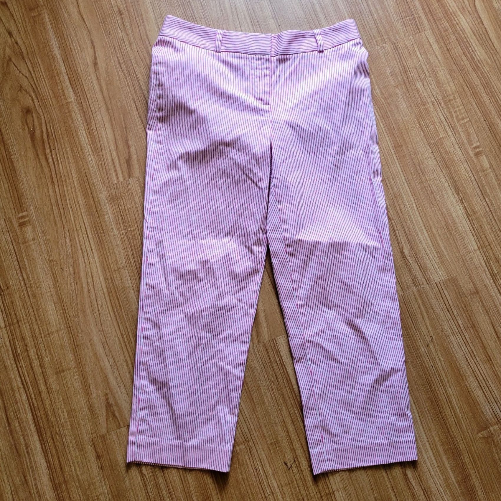 Talbots VINTAGE Talbots Womens Signature Cropped Pants Striped Pink White Size 8 Slim/ Skinny Inseam 25" Womens Size 30" / US 8 / IT 44 - 2 Thumbnail