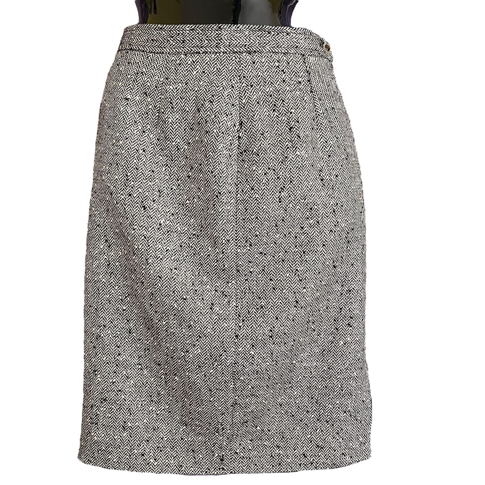 Emanuel Ungaro × Vintage Emanuel Ungaro Solo Donna Metallic Tweed Wool Pencil Skirt Size 28" / US 6 / IT 42 - 1 Thumbnail