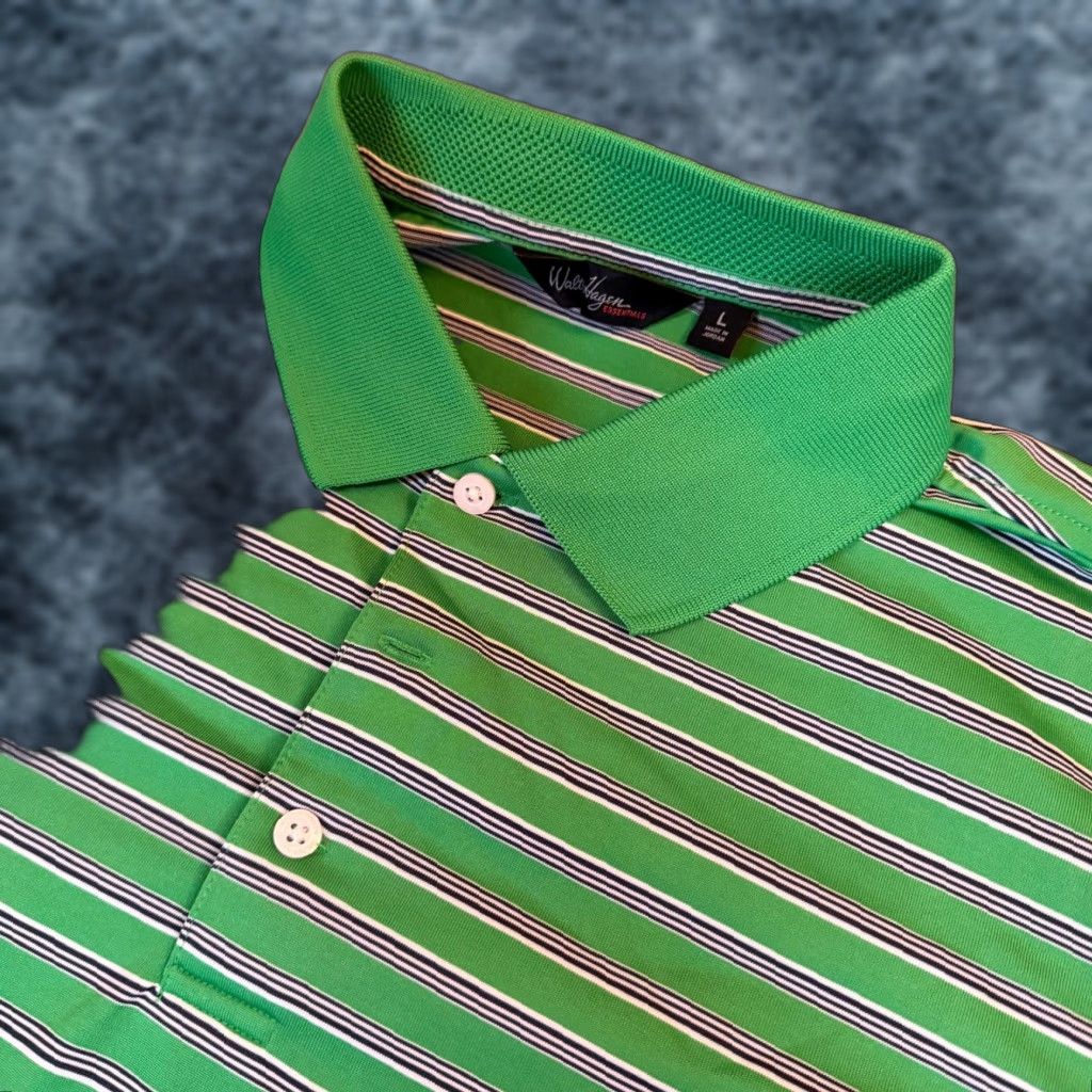 Vintage Walt Hagen Essentials Polo Shirt Striped Green Short Sleeve Mens Large Size US L / EU 52-54 / 3 - 1 Thumbnail