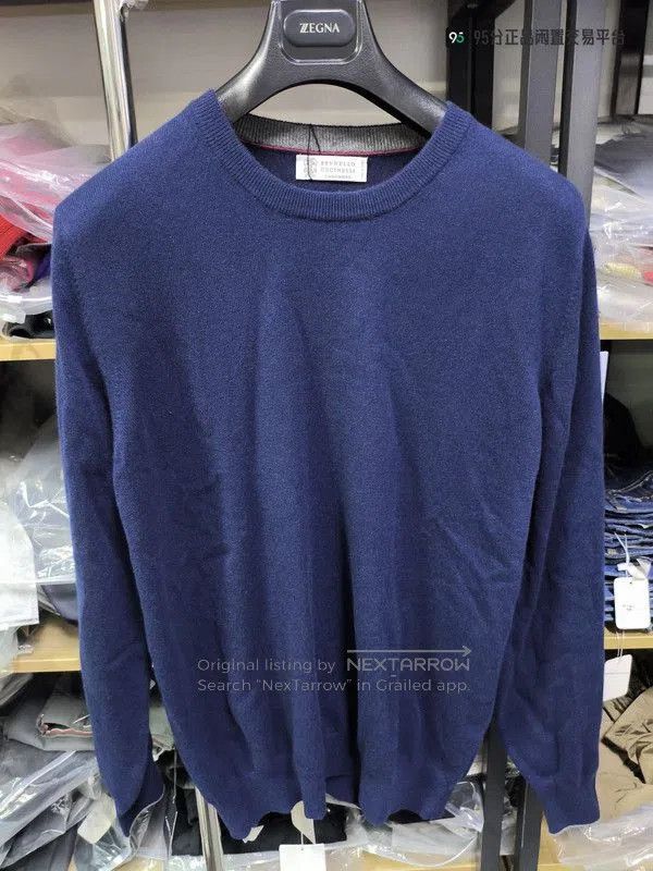 Brunello Cucinelli Brunello Cucinelli Men's Blue Cashmere Crewneck Sweater. Size US M / EU 48-50 / 2 - 3 Thumbnail