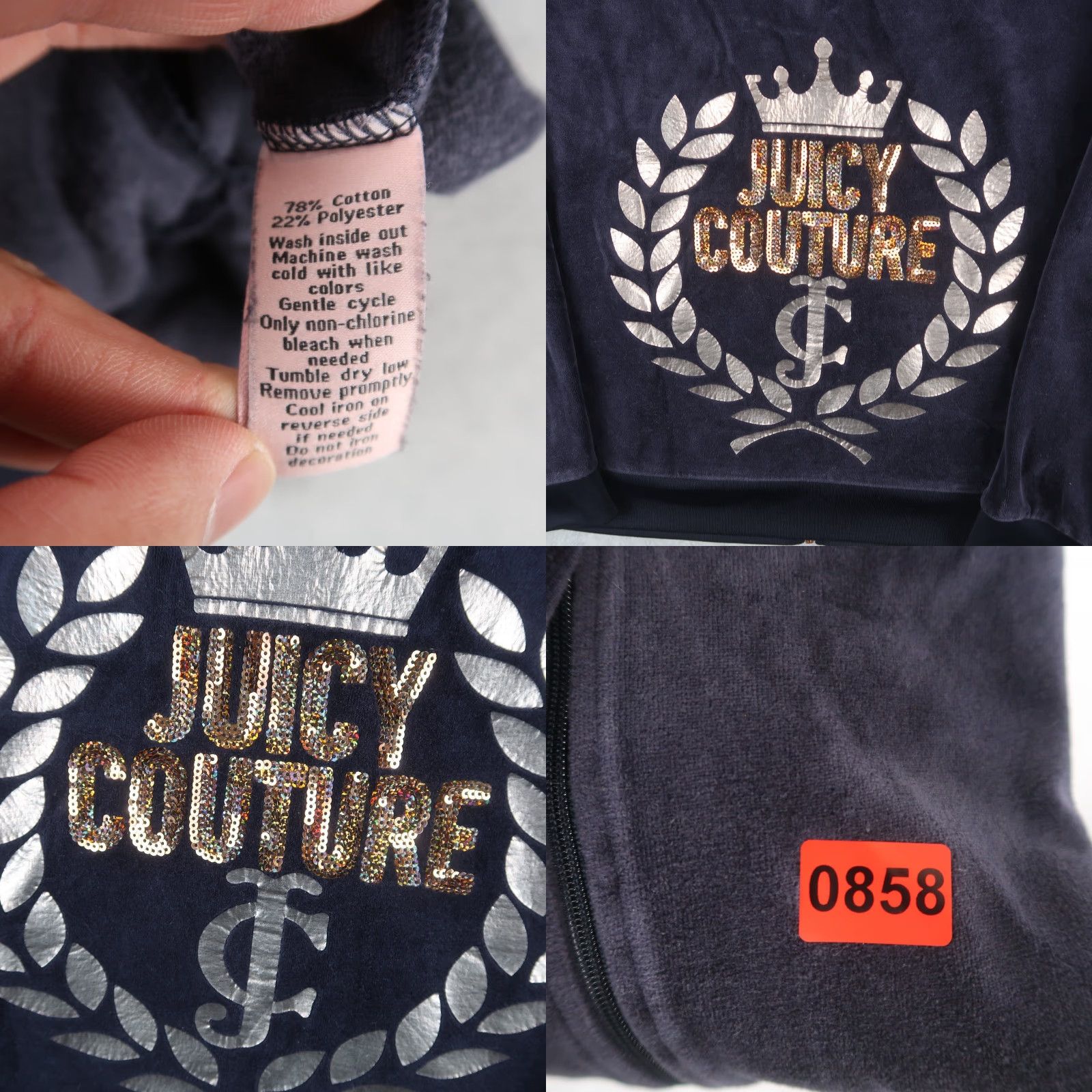Juicy Couture Juicy Couture Hoodie Womens L Blue Velour Zip Up Logo Embellish Size L / US 10 / IT 46 - 9 Thumbnail
