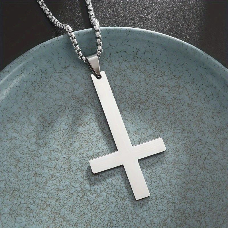 Other Silver Saint Peter's Cross Necklace Inverted Stainless Steel Size ONE SIZE - 1 Thumbnail