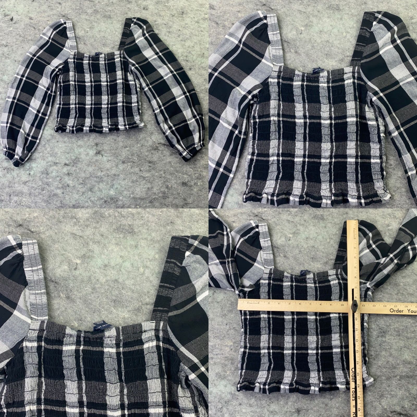 American Eagle Outfitters American Eagle Womens Shirt Small Black Plaid Cropped Balloon Sleeve Viscose Size S / US 4 / IT 40 - 8 Thumbnail