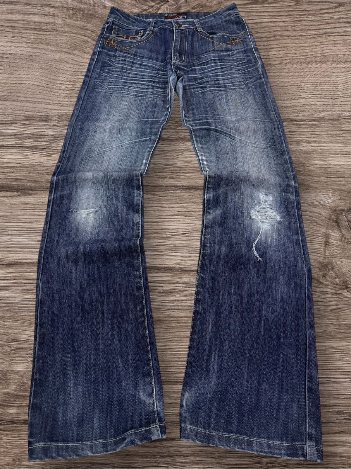 Japanese Brand Y2K Japan Lishen Lightning Fade Flare Jeans Size US 28 / EU 44 - 1 Thumbnail