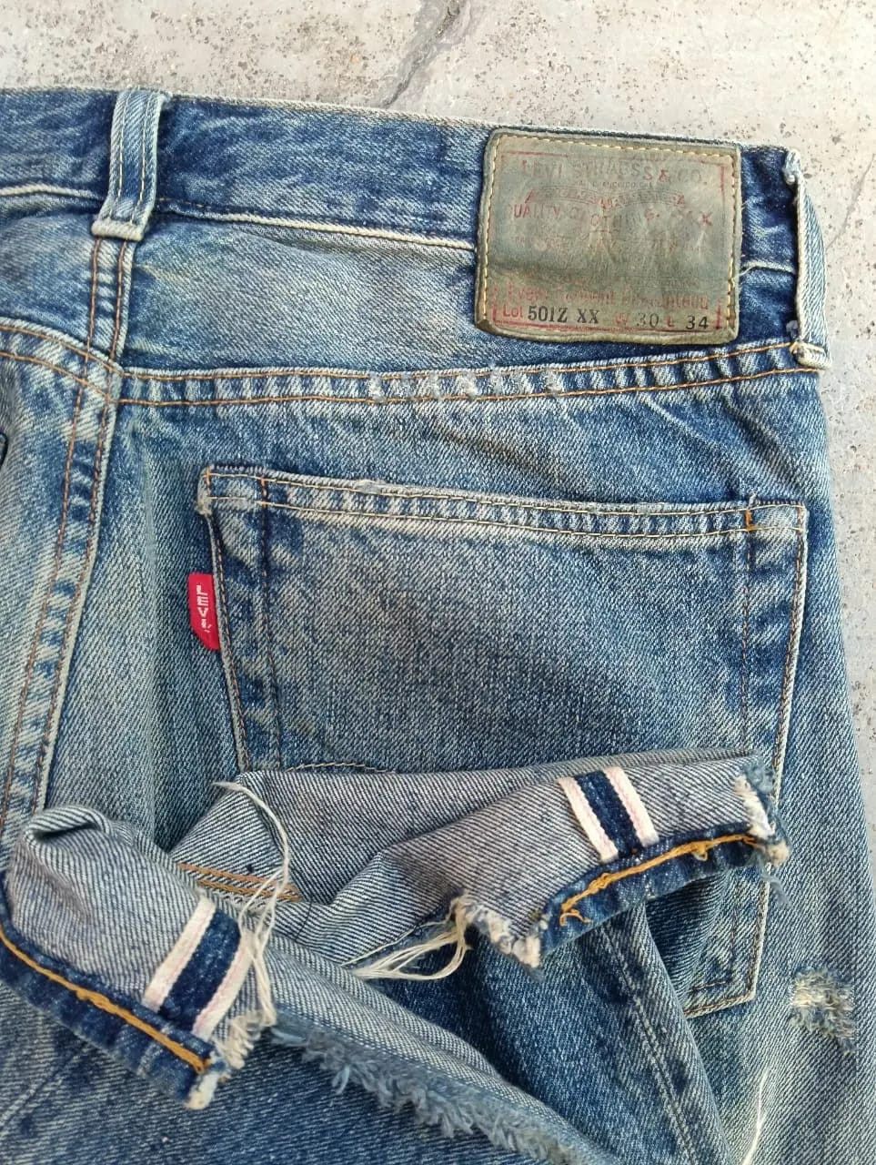 Levi's Distressed Levi's 501ZXX BIG E Selvedge Denim Patchwork. Size US 30 / EU 46 - 3 Thumbnail