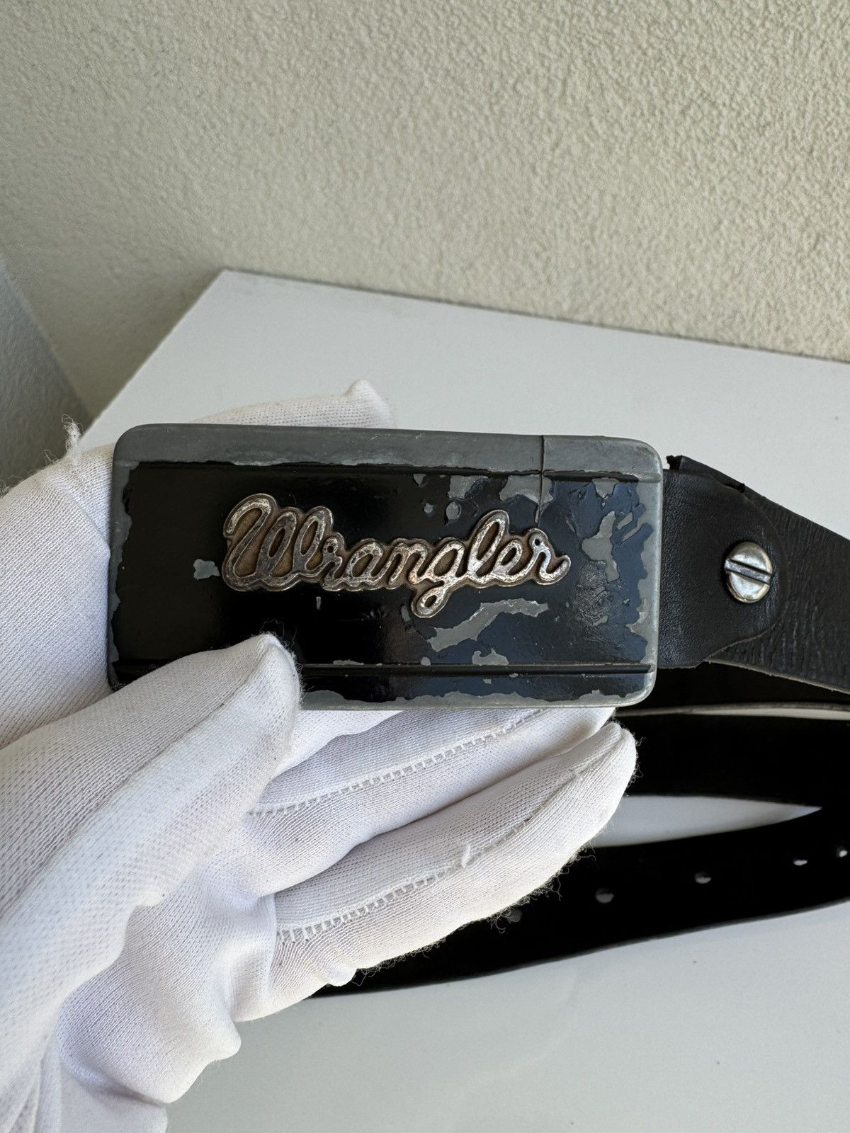 Wrangler Wrangler Vintage Logo Buckle Leather Belt Black Size ONE SIZE - 4 Thumbnail