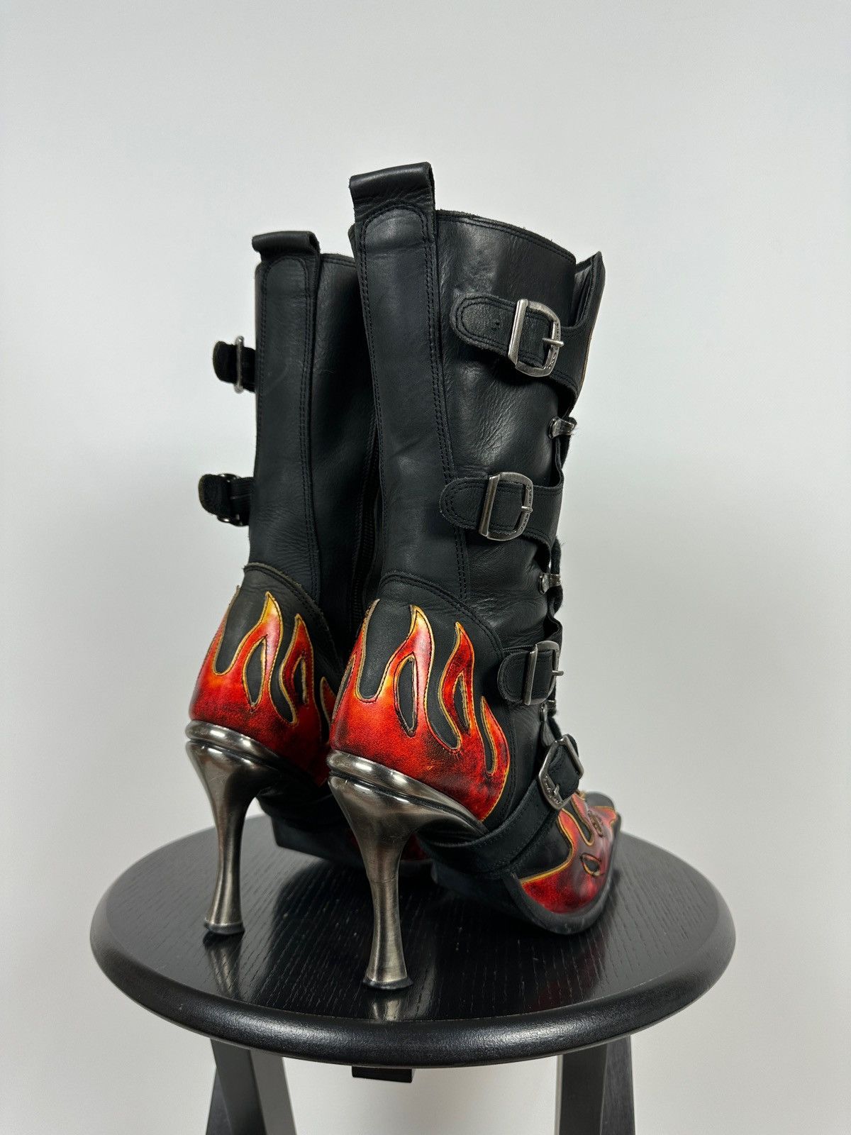 New Rock New Rock Flames Leather Heels Boots Y2K Size US 9 / IT 39 - 3 Thumbnail
