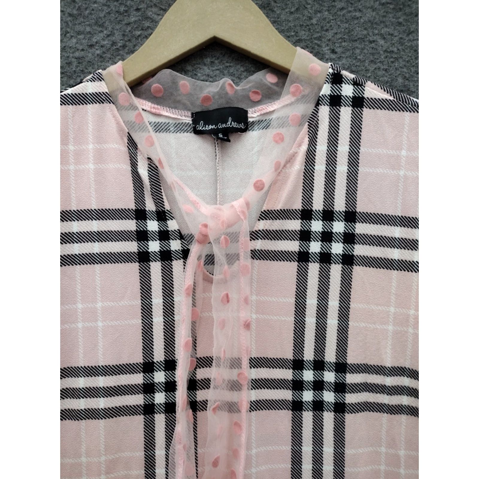 Bell Alison Andrews Women's S Lace Ruffle Bell Sleeve Dress Shirt Dress Pink Plaid Polka Dot Collection 90s Inspired Size S / US 4 / IT 40 - 3 Thumbnail