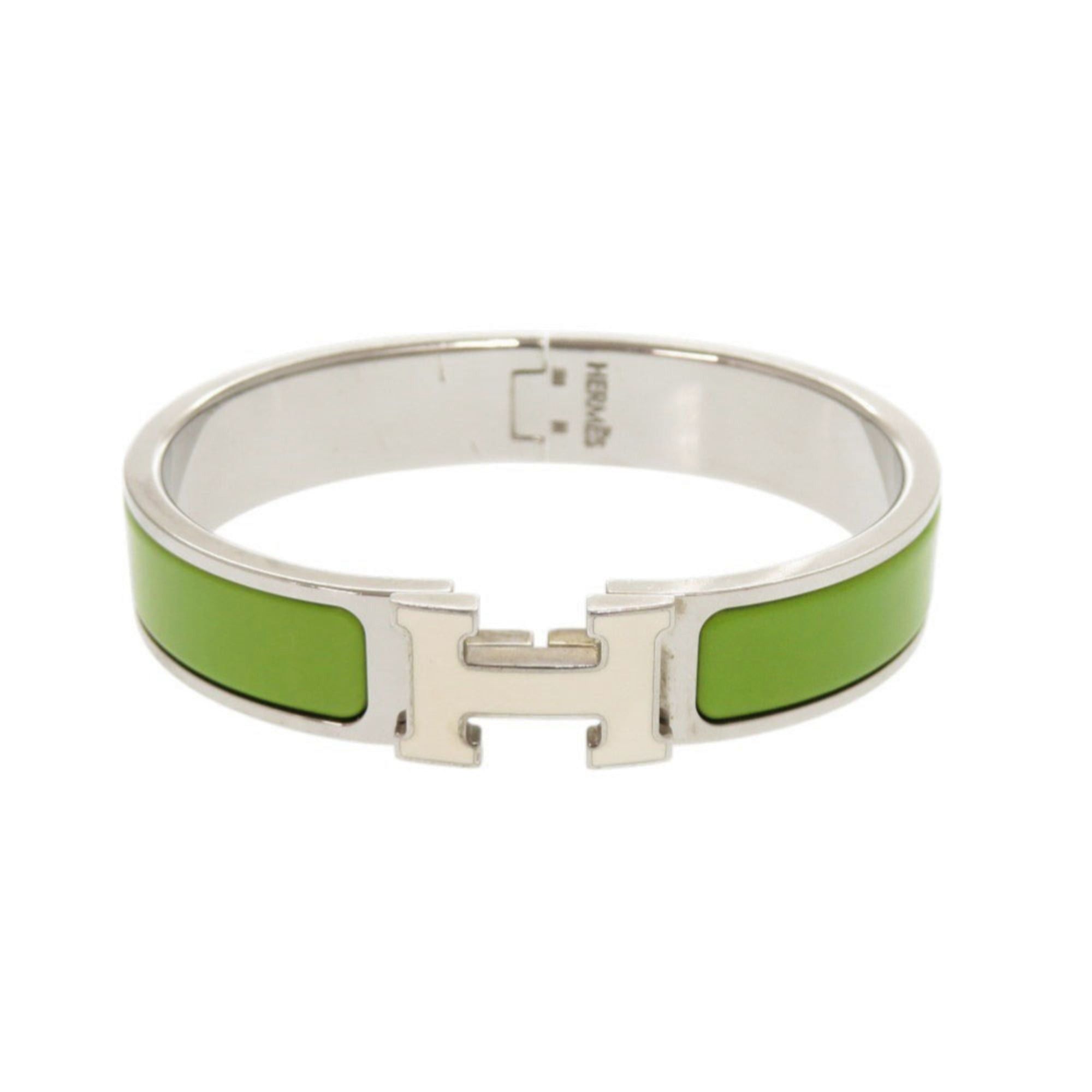 Hermes Excellent condition Hermes Clic H Clac PM metal silver hardware green bangle bracelet 1595HERMES Size ONE SIZE - 1 Thumbnail