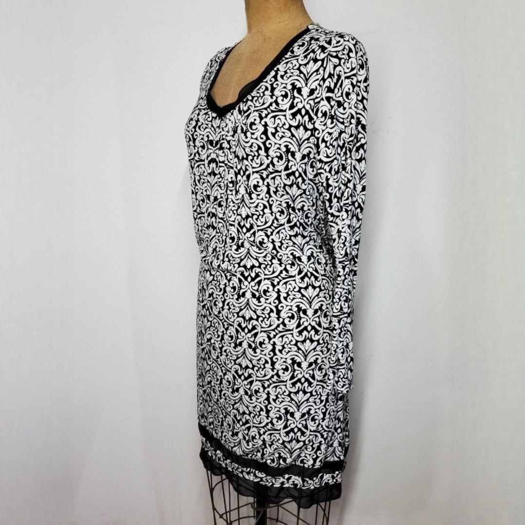 Anne Klein Anne Klein Size M/L Dress Jersey Shift Black Damask Floral Size L / US 10 / IT 46 - 4 Thumbnail