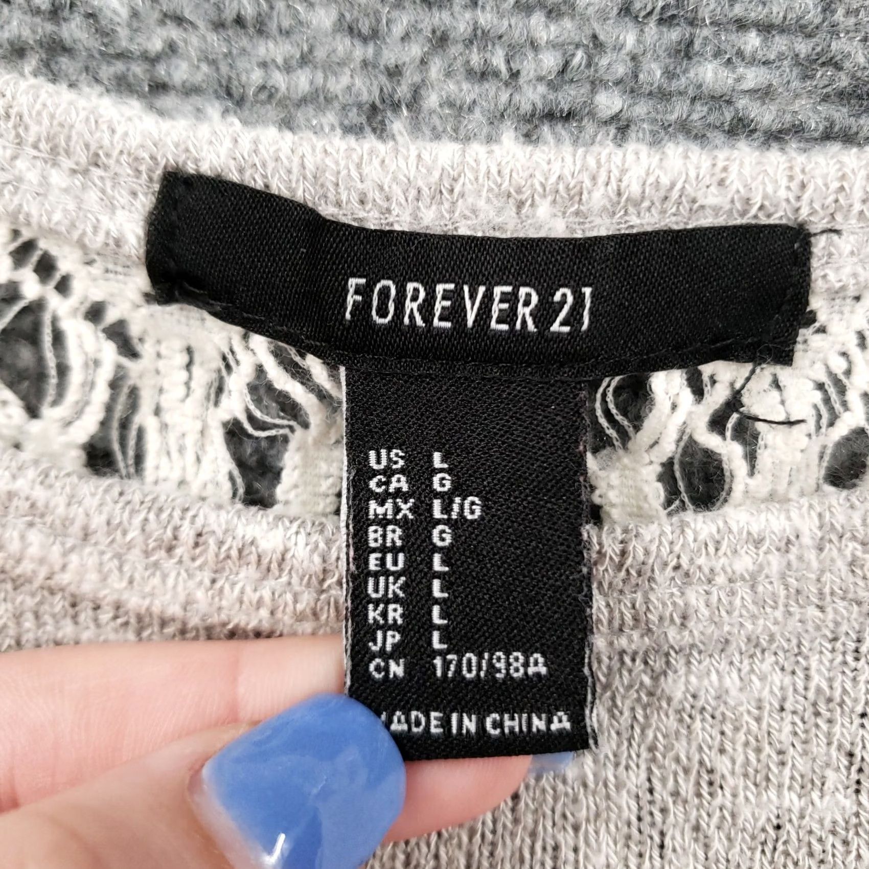 Forever 21 FOREVER 21 Blouse Womens Large Gray Pullover Laced Trim Long Sleeves Casual Size L / US 10 / IT 46 - 3 Thumbnail