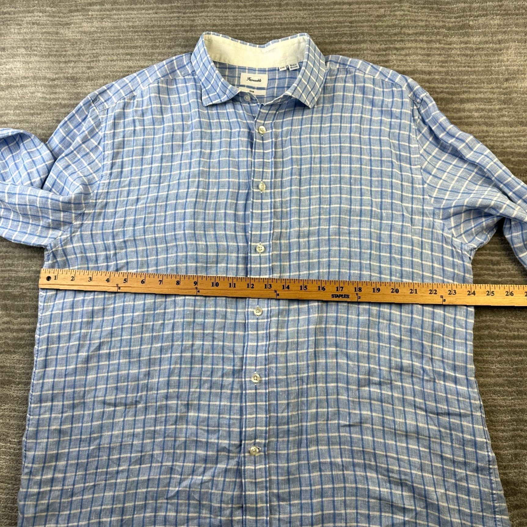 Faconnable Façonnable Shirt Mens 2XL XXL Blue Check Button Up Linen Size US XXL / EU 58 / 5 - 8 Thumbnail