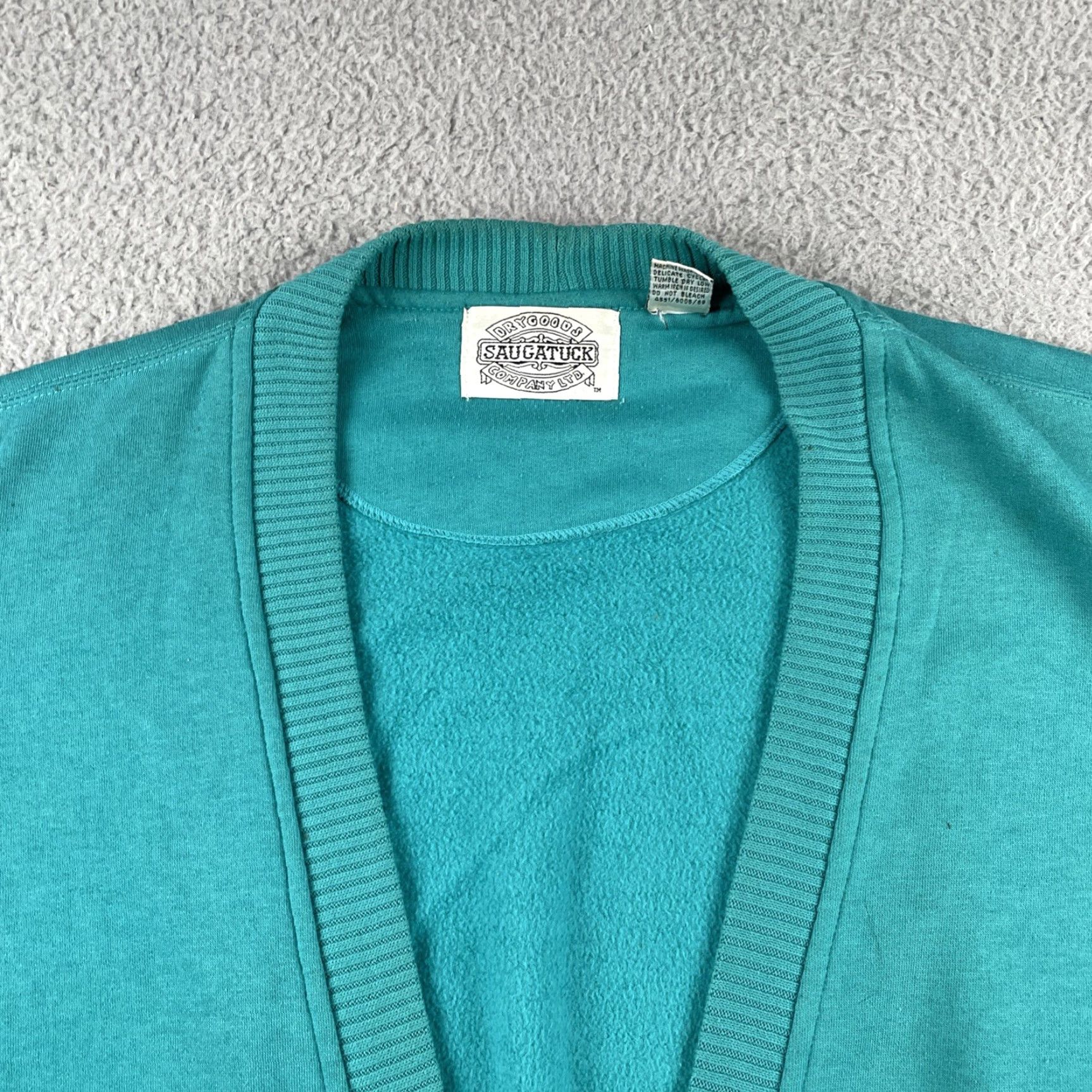 Vintage VINTAGE Saugatuck Dry goods Company XL Sweater Turquoise Teal Blue Cotton Blend Cardigan Men XL Blue 90s 80s Northeast Size US XL / EU 56 / 4 - 2 Thumbnail
