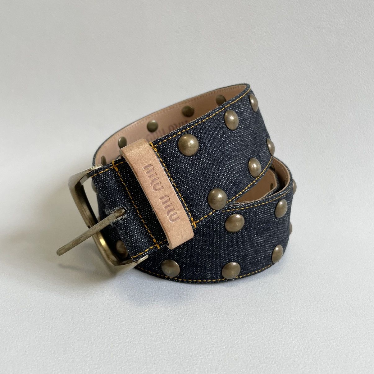 Miu Miu Mid 2000s Blue Studded Denim Belt Size 32 - 9 Thumbnail