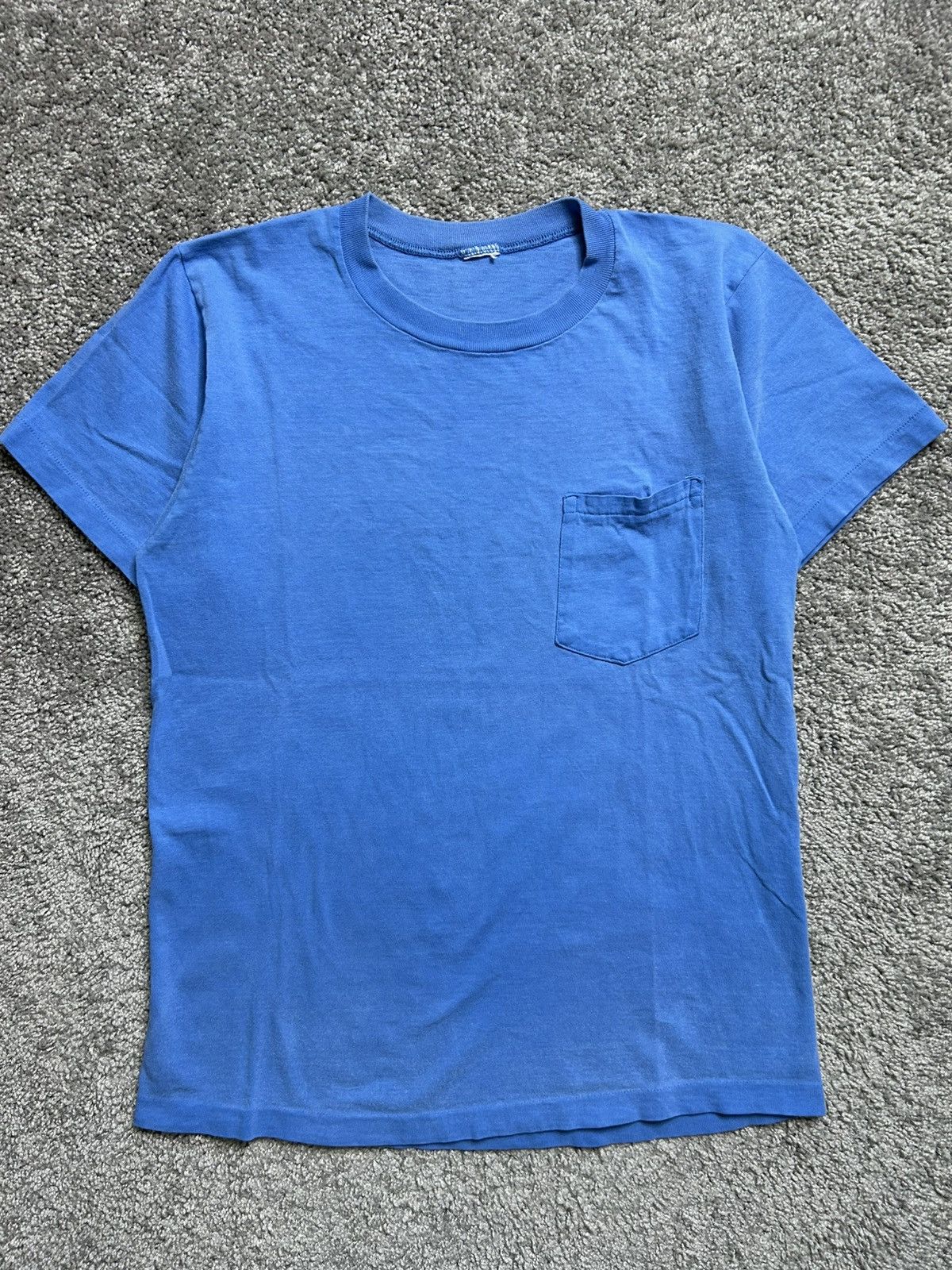 Vintage Vintage 80s/90S Blank Selvedge Pocket Tee Baby Blue Size US L / EU 52-54 / 3 - 1 Thumbnail
