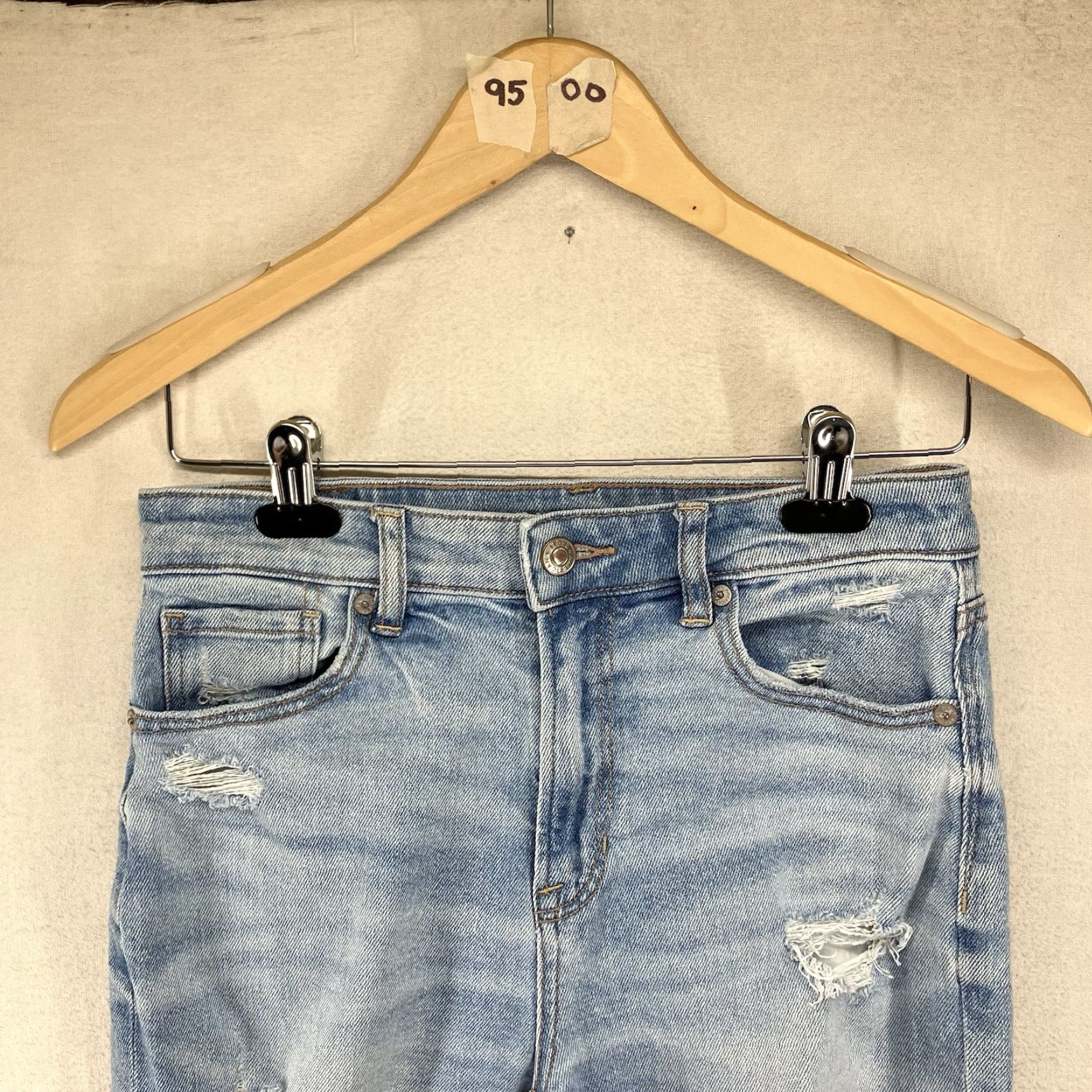 Vintage Women's American Eagle Stretch Mom Jean Size 2 Short 28x26 Distressed Blue Denim Size 26" / US 2 / IT 38 - 6 Thumbnail